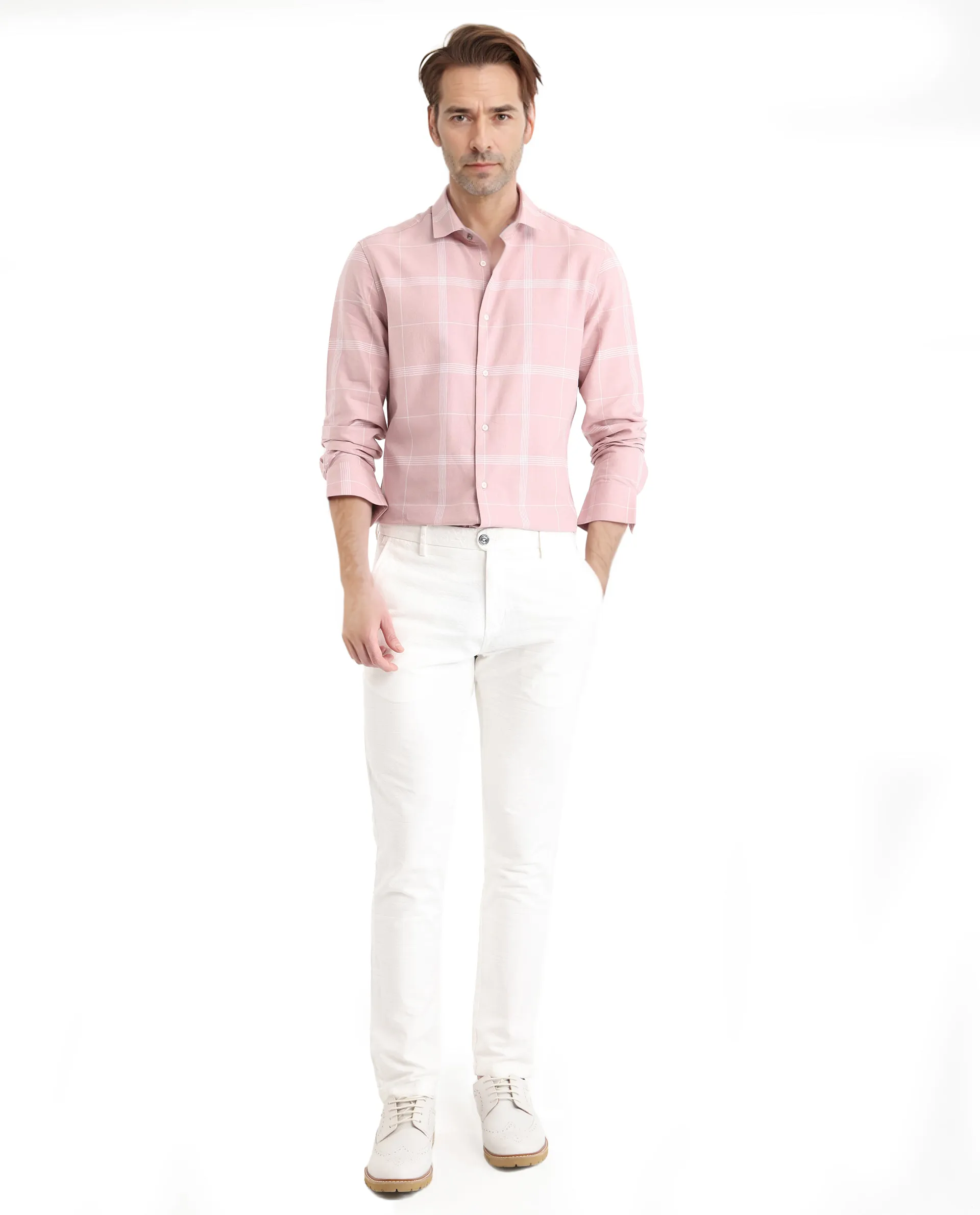 Rare Rabbit Men's Wando Dusky Pink Cotton Checked Print Regular Fit Full Sleeve Collared Shirt - Image 2