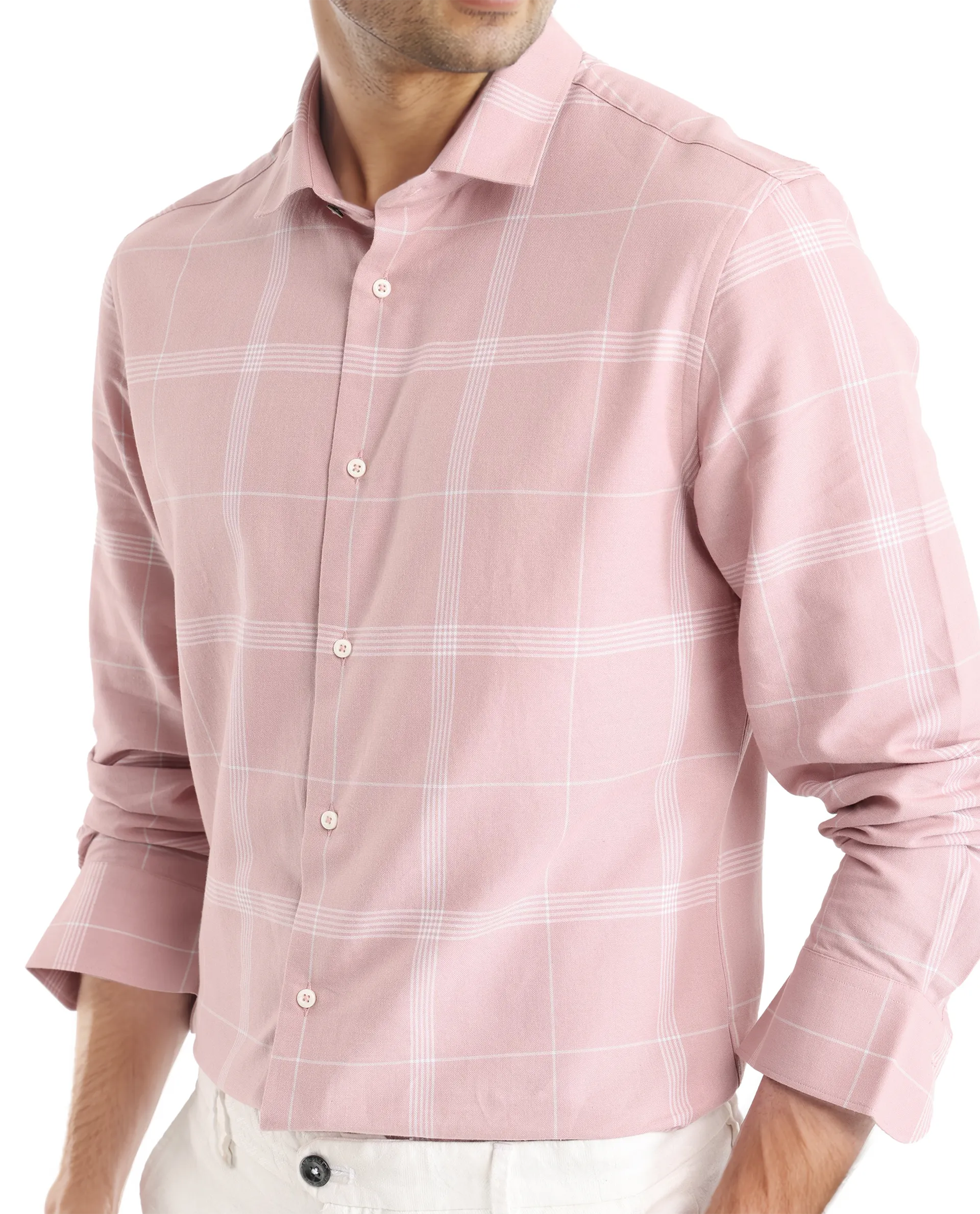 Rare Rabbit Men's Wando Dusky Pink Cotton Checked Print Regular Fit Full Sleeve Collared Shirt - Image 3