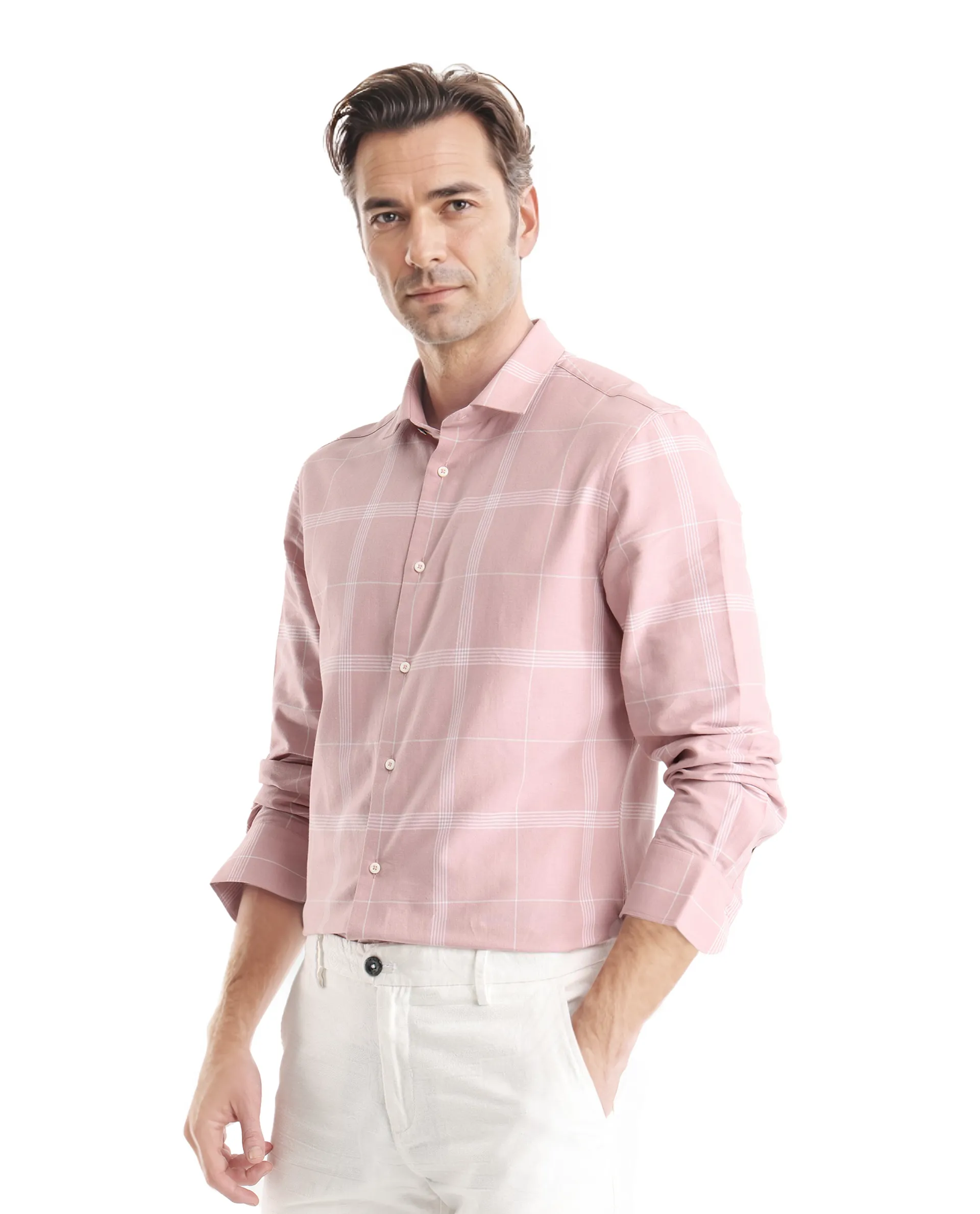 Rare Rabbit Men's Wando Dusky Pink Cotton Checked Print Regular Fit Full Sleeve Collared Shirt - Image 5