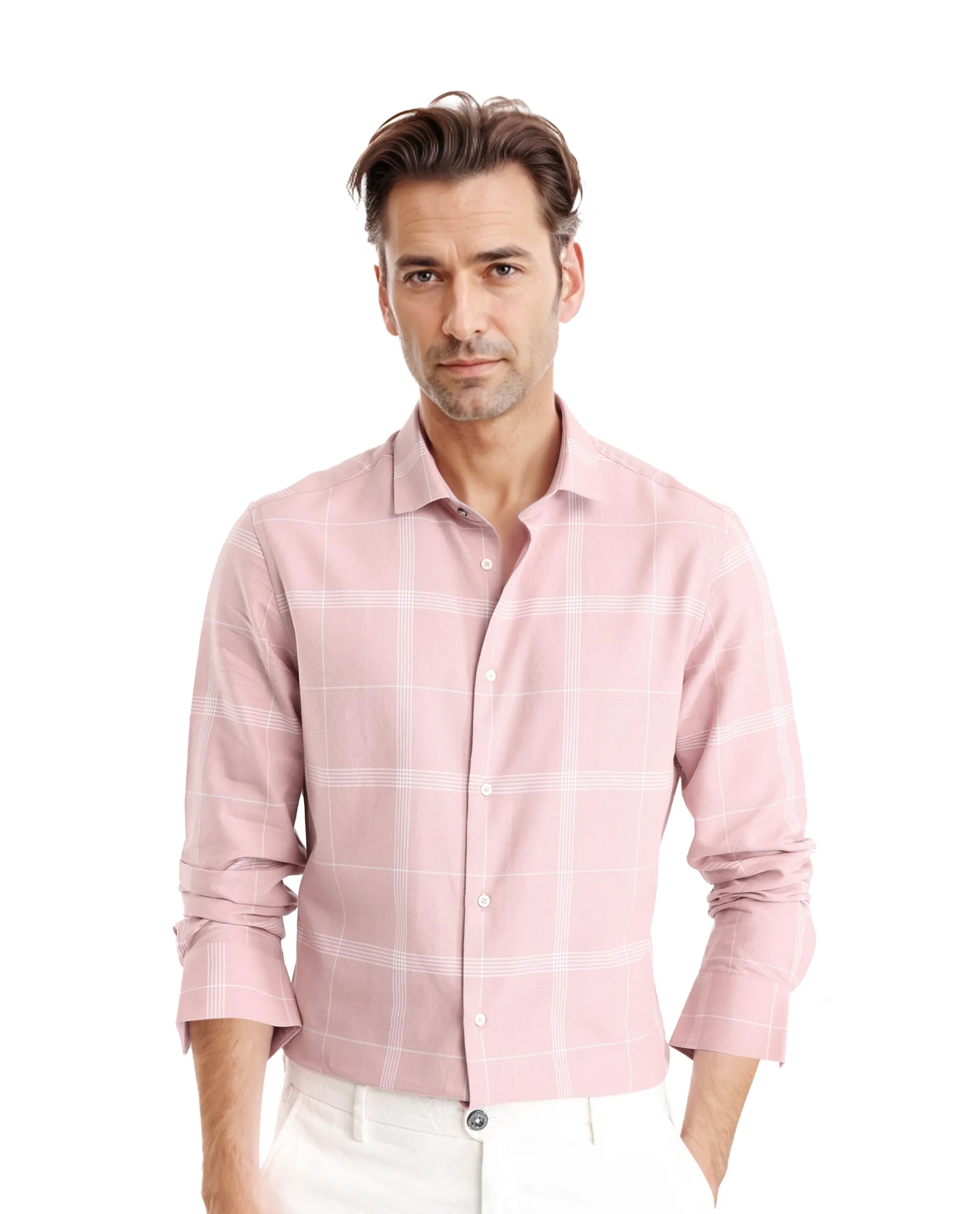 Rare Rabbit Men's Wando Dusky Pink Cotton Checked Print Regular Fit Full Sleeve Collared Shirt - Image 8