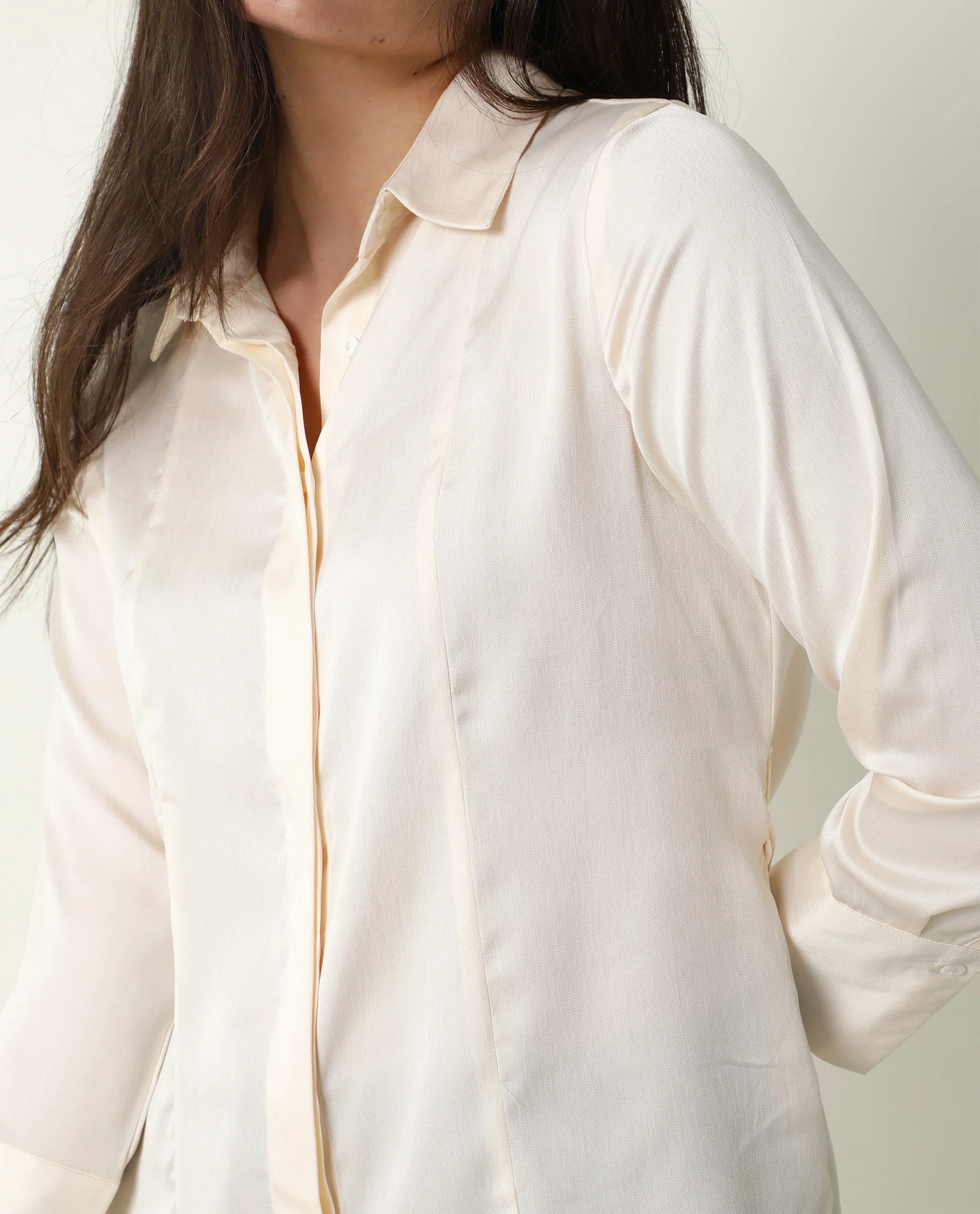 Rareism Women's Wandy White Polyester Spread Collar Plain Cuffed Sleeve Slim Fit Shirt - Image 3