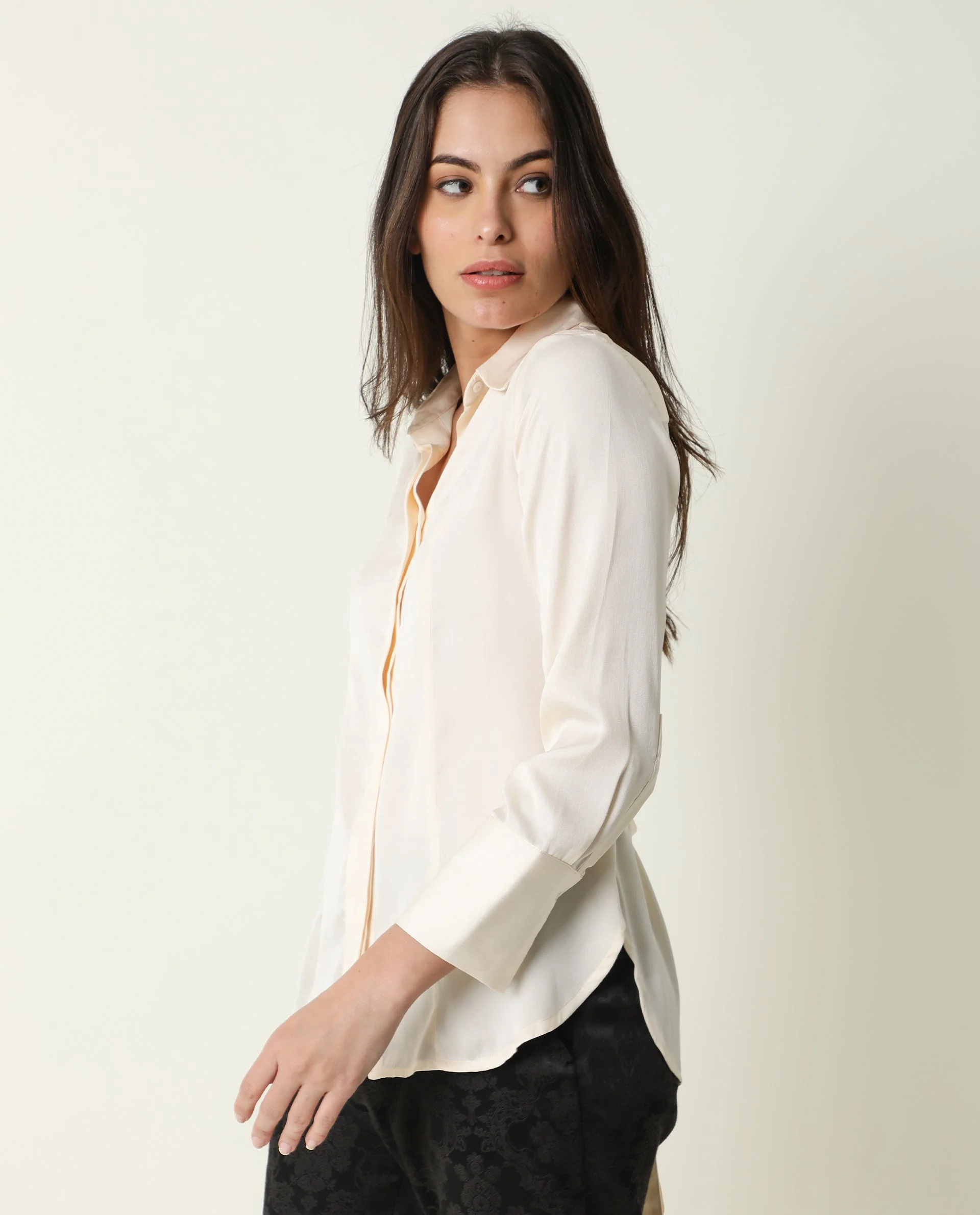 Rareism Women's Wandy White Polyester Spread Collar Plain Cuffed Sleeve Slim Fit Shirt - Image 5