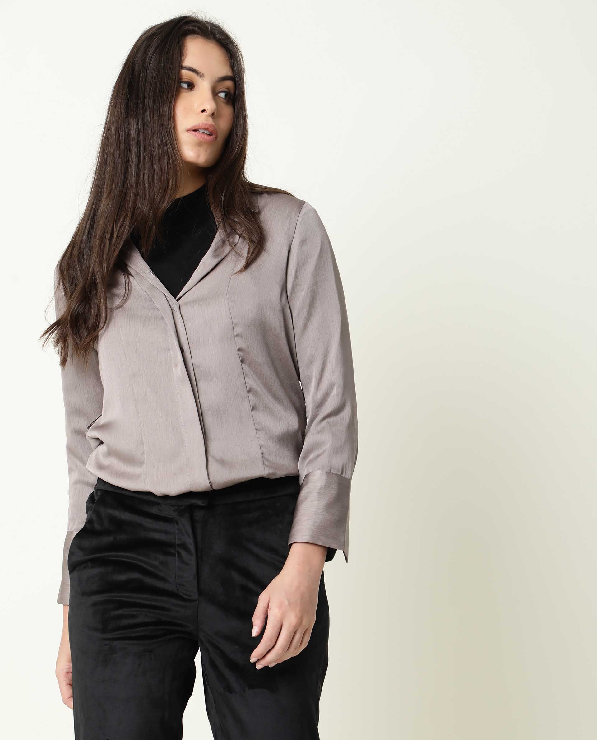 Rareism Womens Wandy Beige Top Polyester Fabric Full Sleeve Collared Neck - Image 5