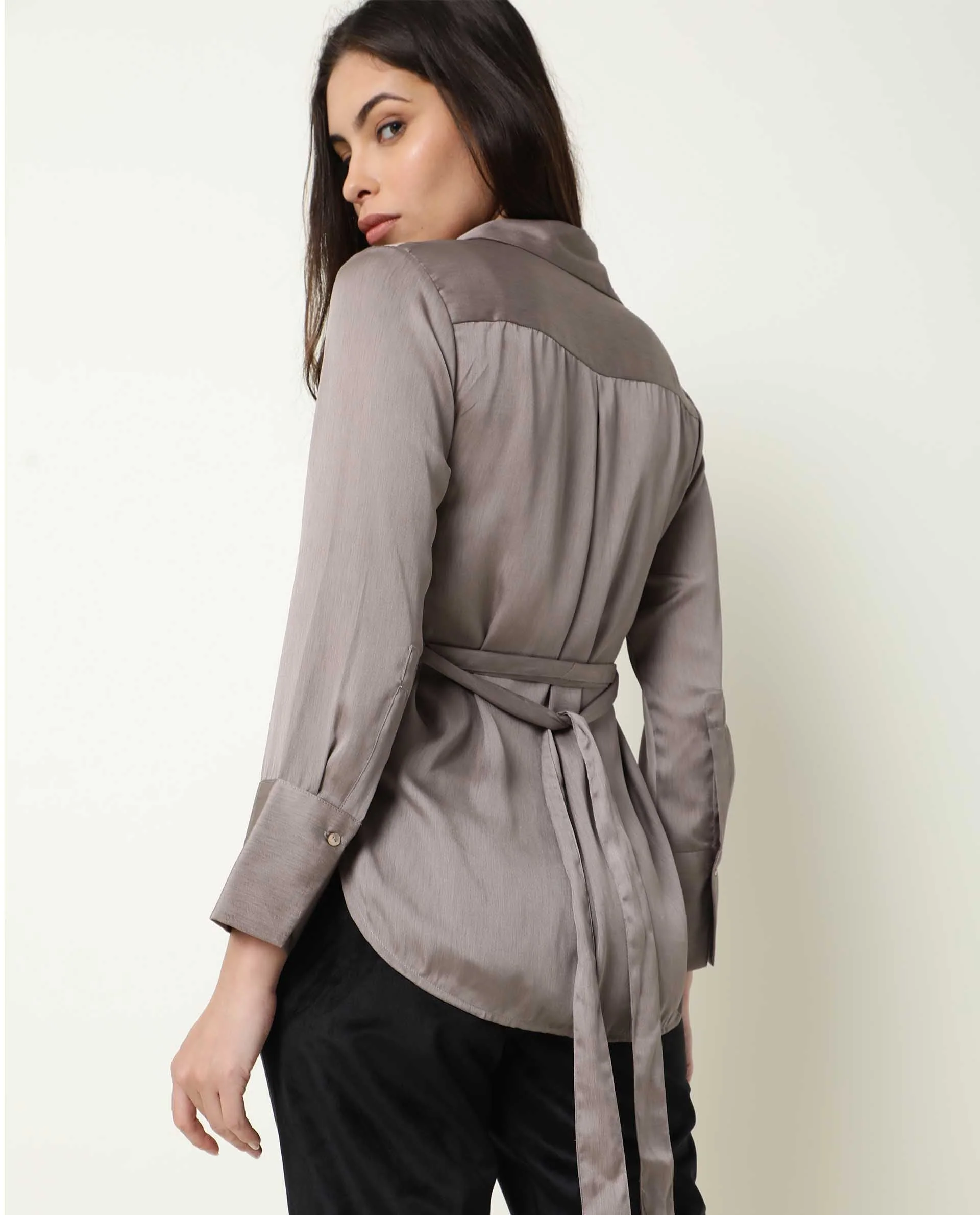Rareism Womens Wandy Beige Top Polyester Fabric Full Sleeve Collared Neck - Image 6