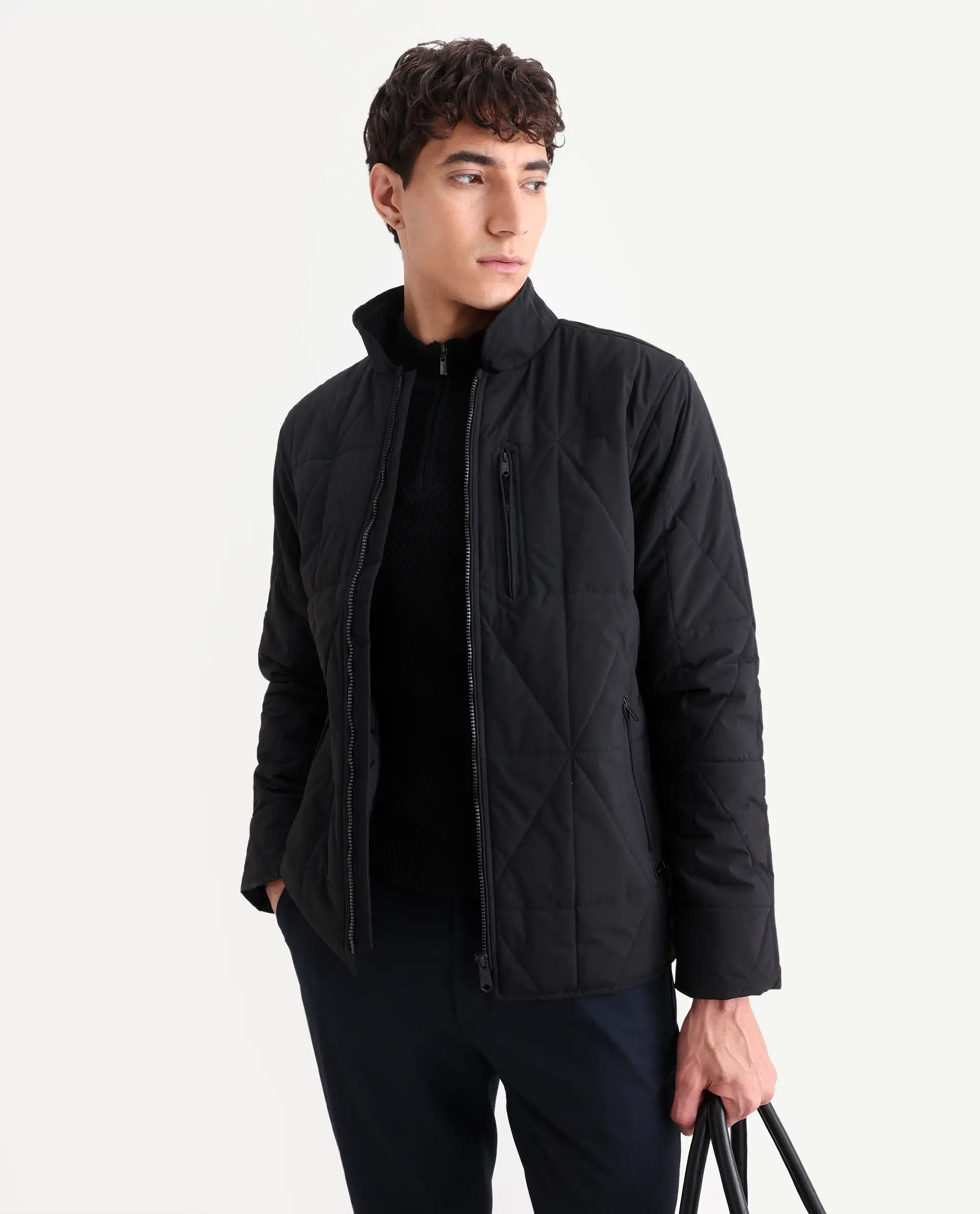Rare Rabbit Men's Wang Black Polyester Plain Regular Fit Full Sleeve Mandarin Collar Jacket