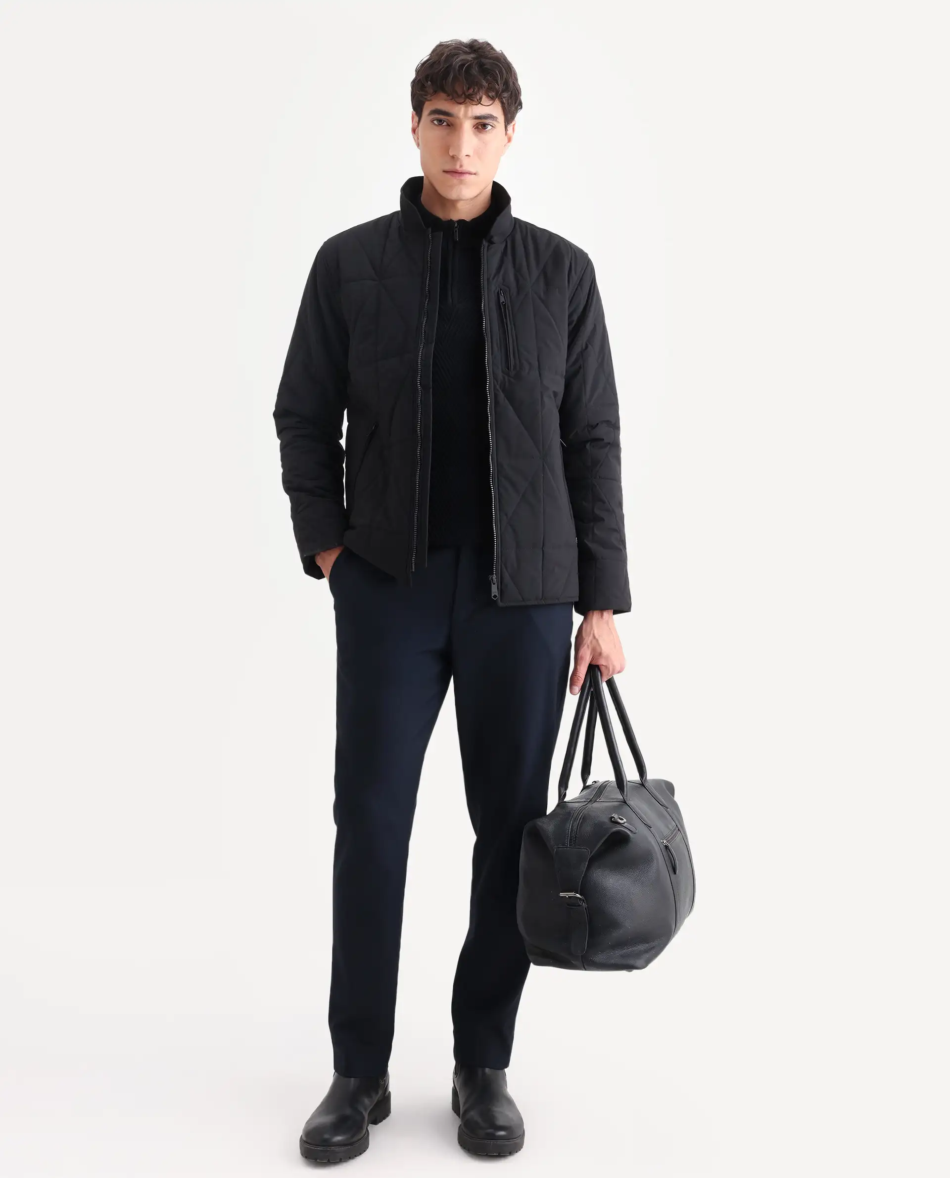 Rare Rabbit Men's Wang Black Polyester Plain Regular Fit Full Sleeve Mandarin Collar Jacket - Image 2