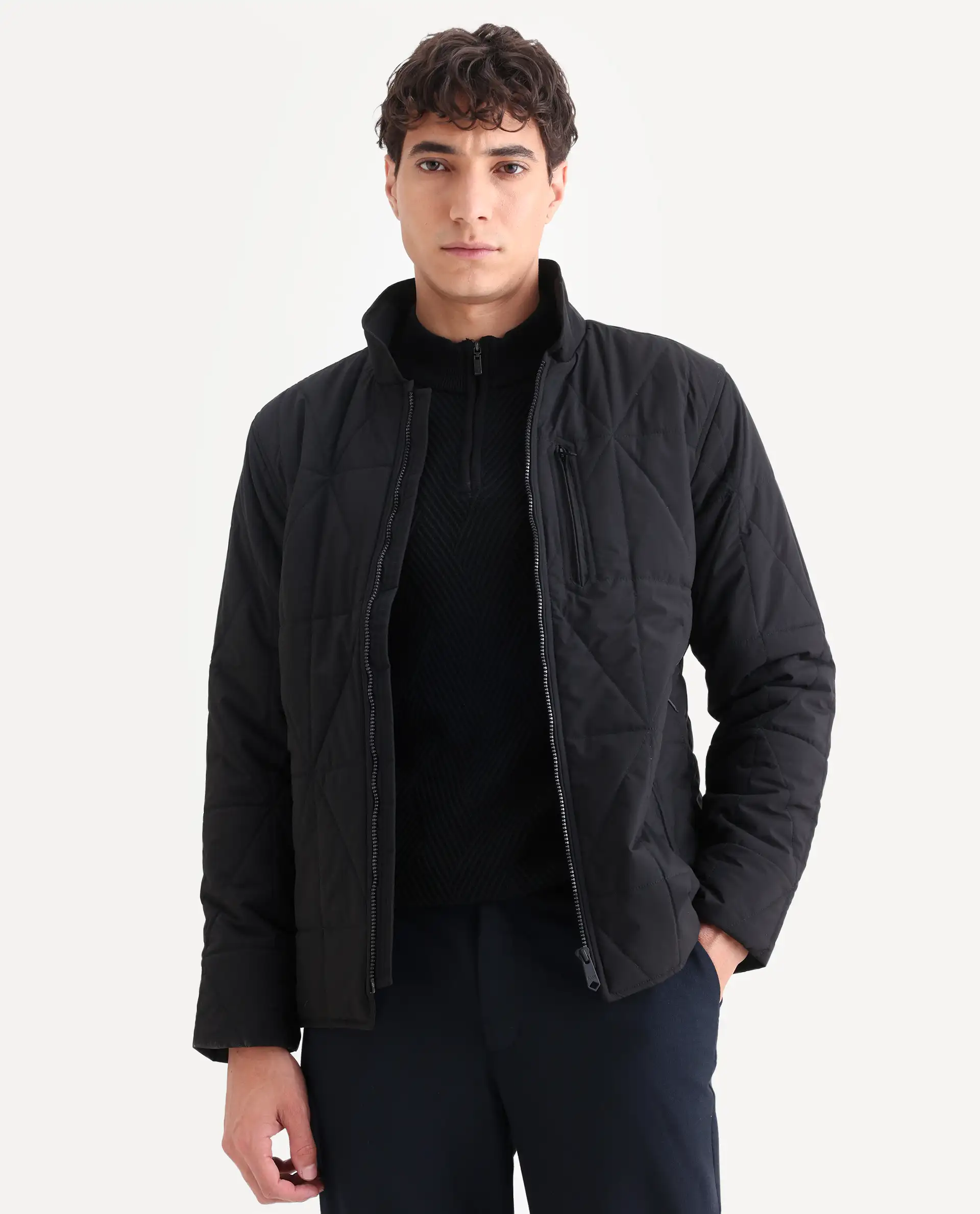 Rare Rabbit Men's Wang Black Polyester Plain Regular Fit Full Sleeve Mandarin Collar Jacket - Image 3