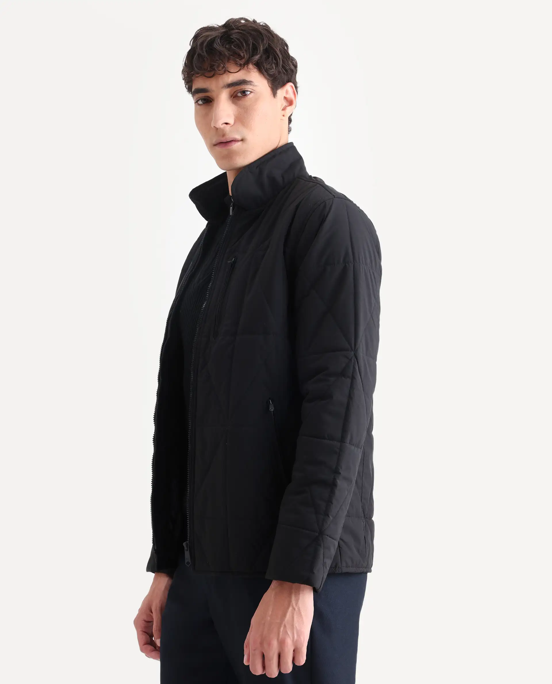 Rare Rabbit Men's Wang Black Polyester Plain Regular Fit Full Sleeve Mandarin Collar Jacket - Image 7