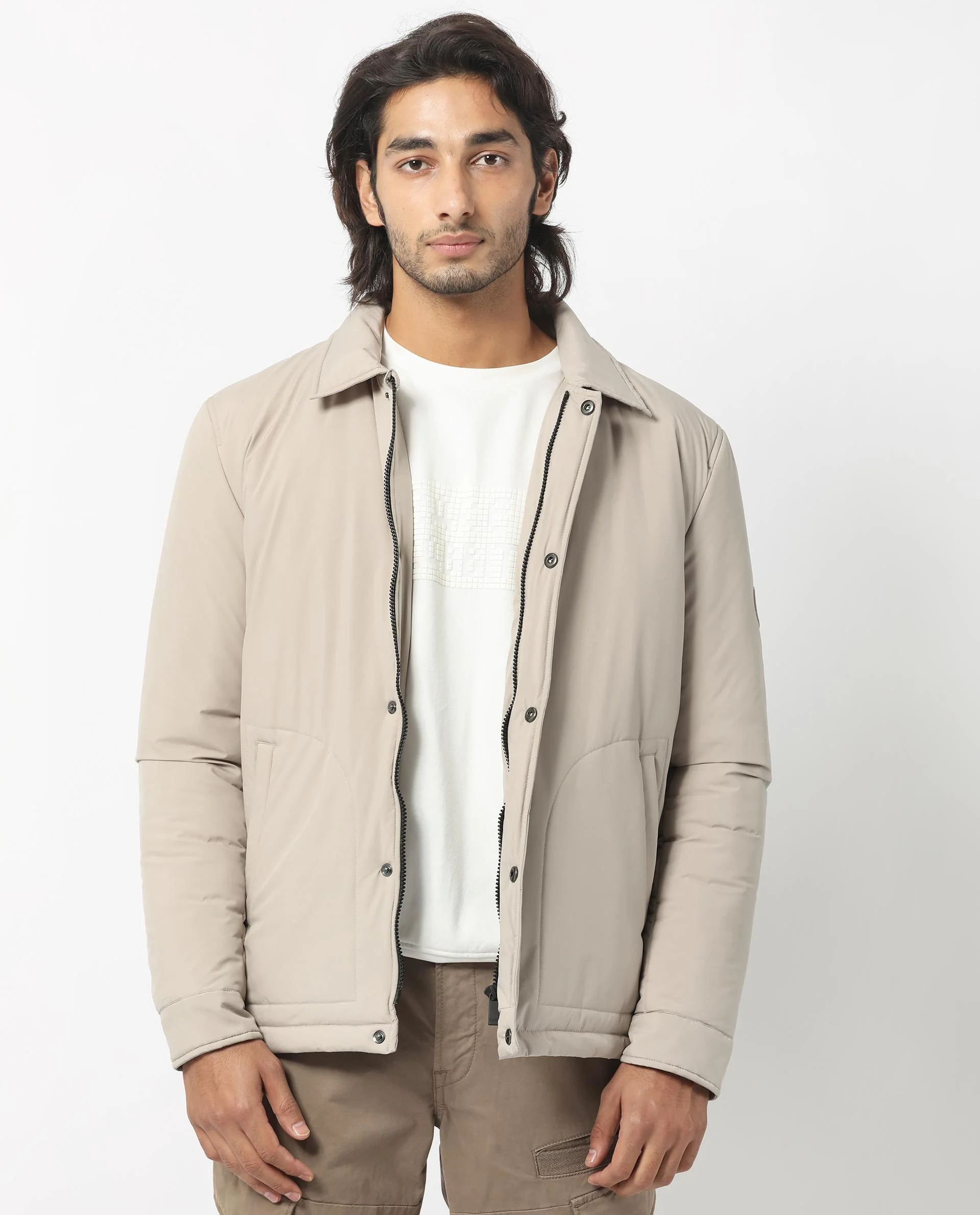 Rare Rabbit Men's Wanza Beige Polyester Plain Relaxed Fit Full Sleeve Spread Collar Jacket - Image 2