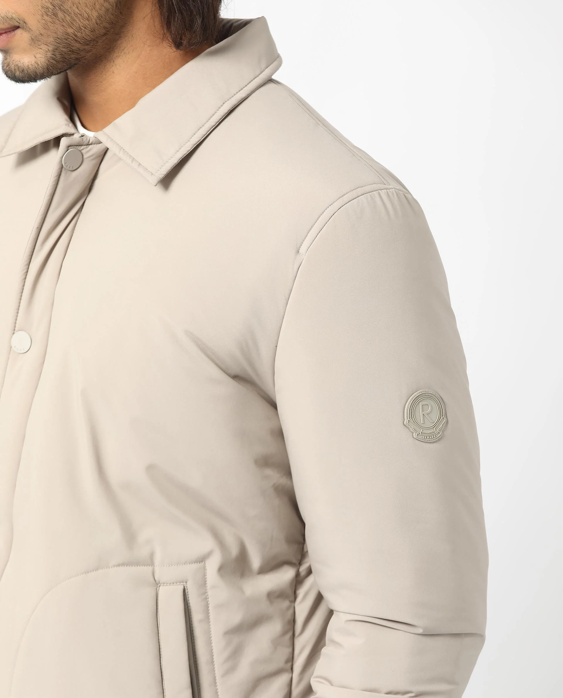 Rare Rabbit Men's Wanza Beige Polyester Plain Relaxed Fit Full Sleeve Spread Collar Jacket - Image 3
