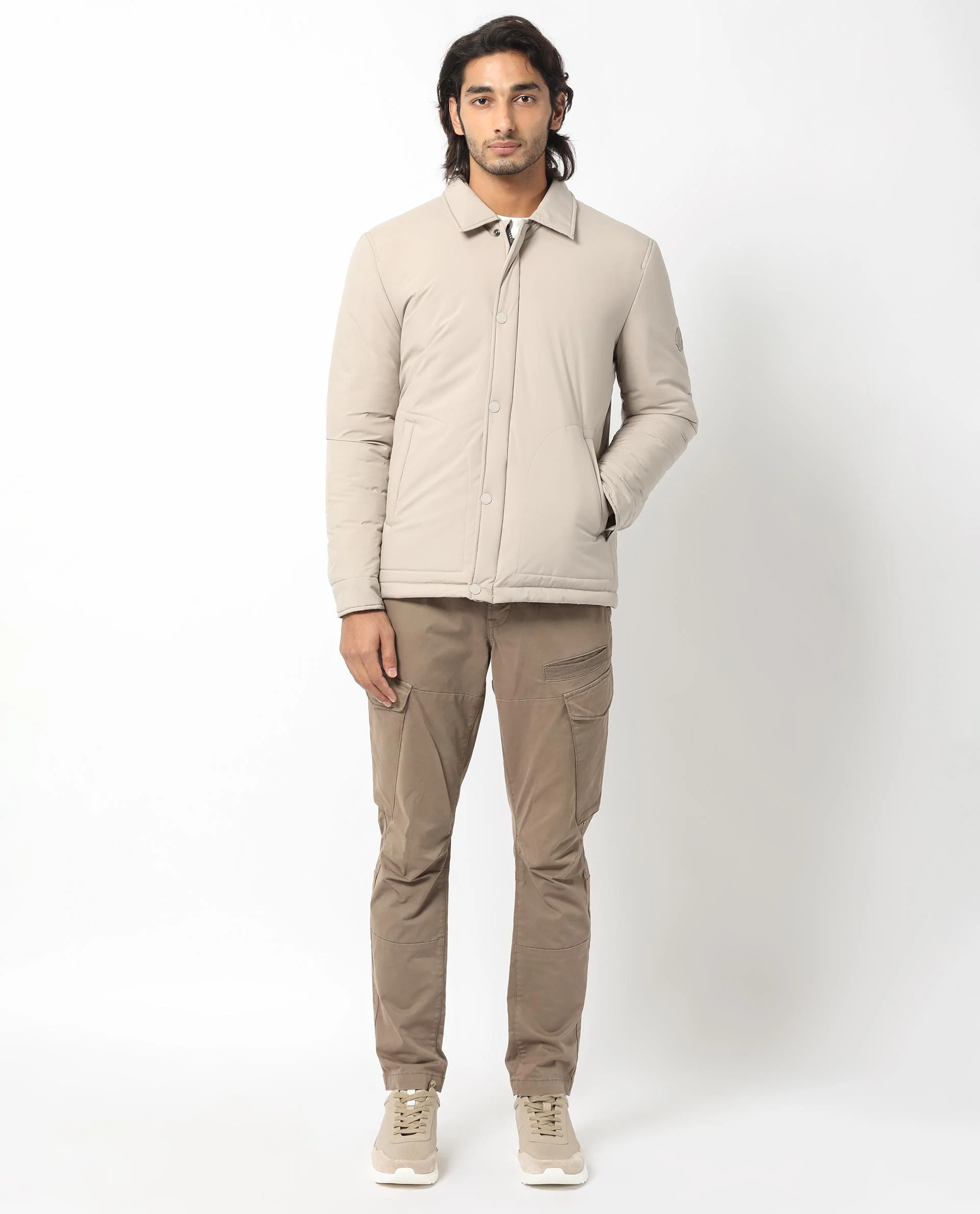 Rare Rabbit Men's Wanza Beige Polyester Plain Relaxed Fit Full Sleeve Spread Collar Jacket - Image 4
