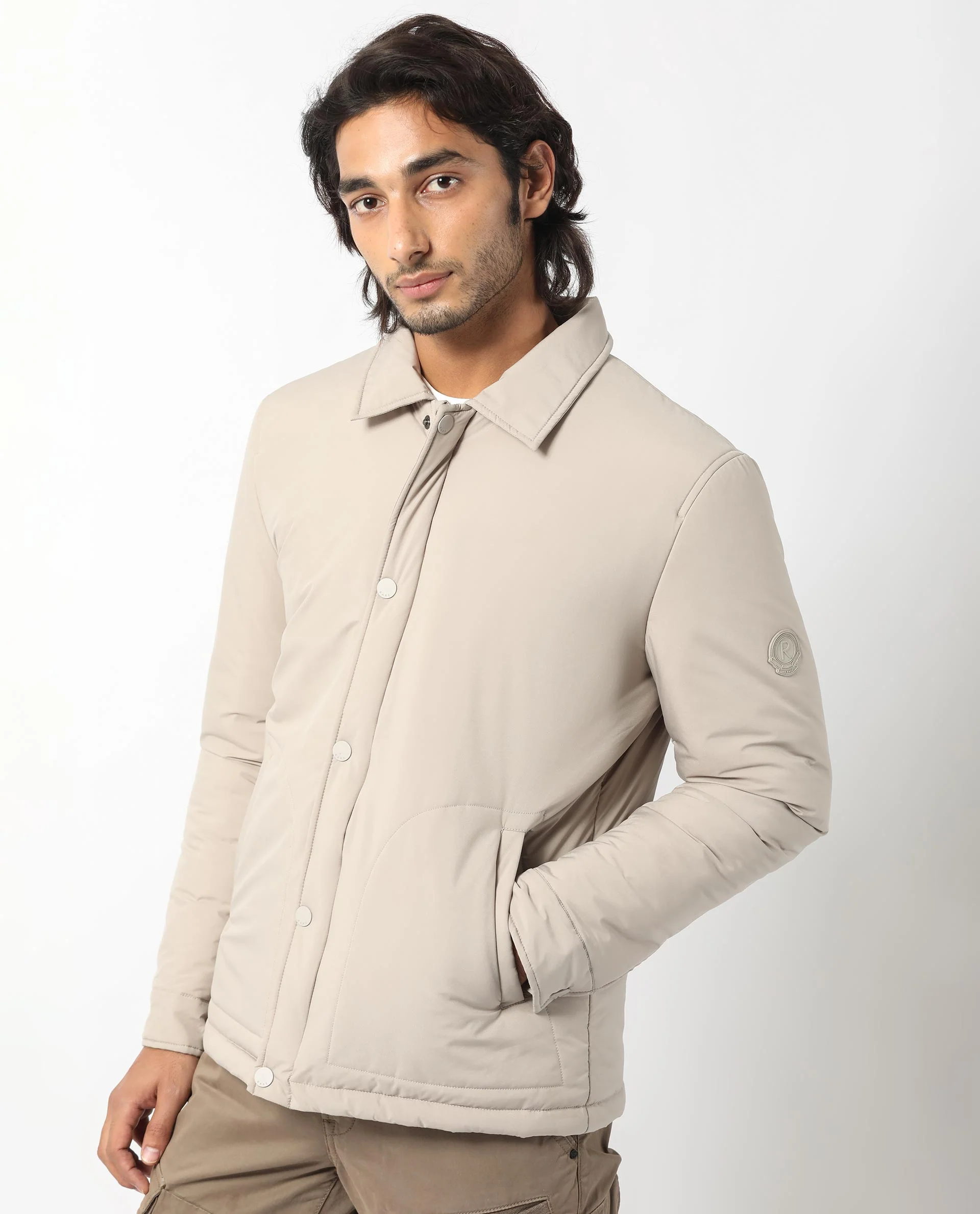 Rare Rabbit Men's Wanza Beige Polyester Plain Relaxed Fit Full Sleeve Spread Collar Jacket - Image 6