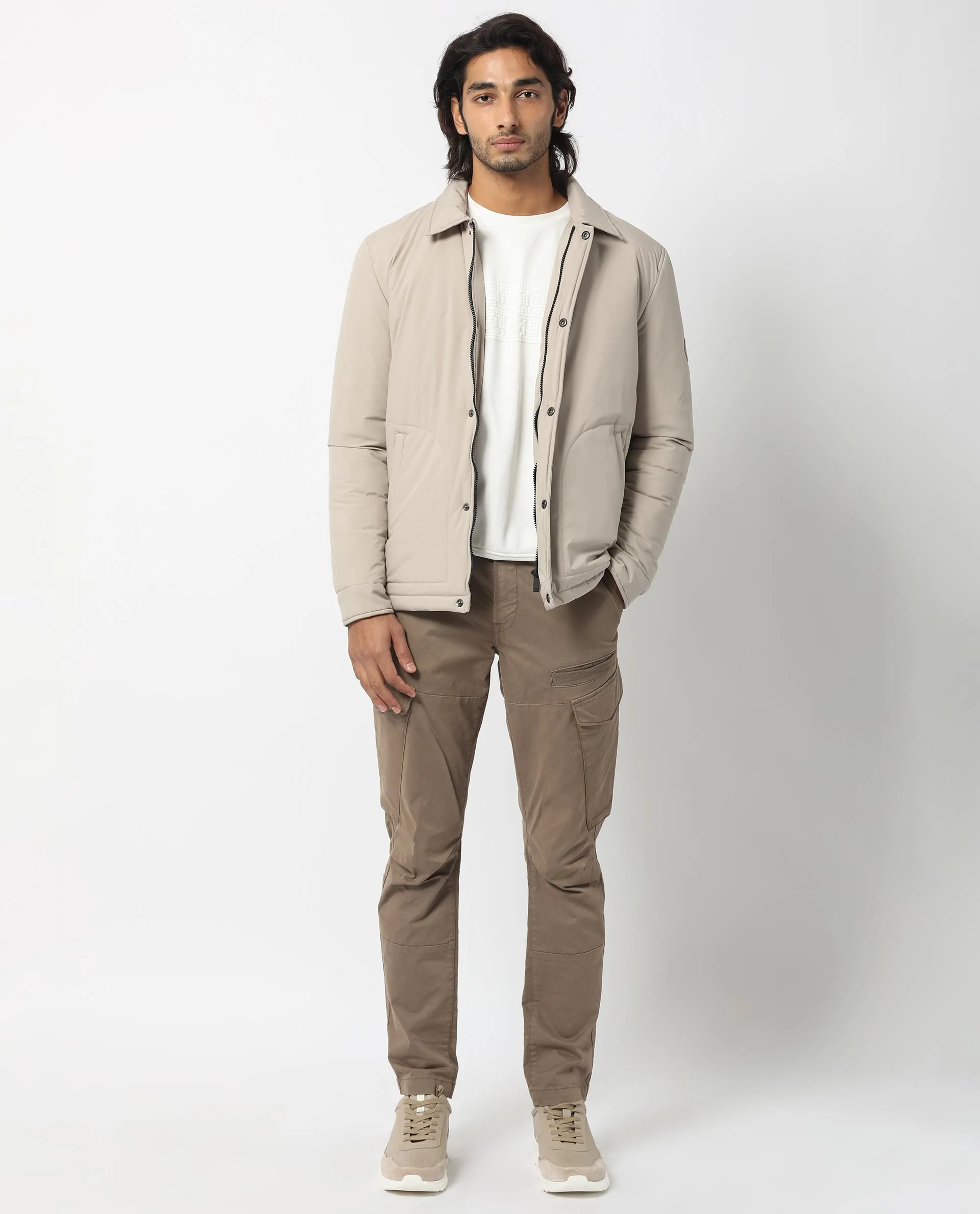 Rare Rabbit Men's Wanza Beige Polyester Plain Relaxed Fit Full Sleeve Spread Collar Jacket - Image 7