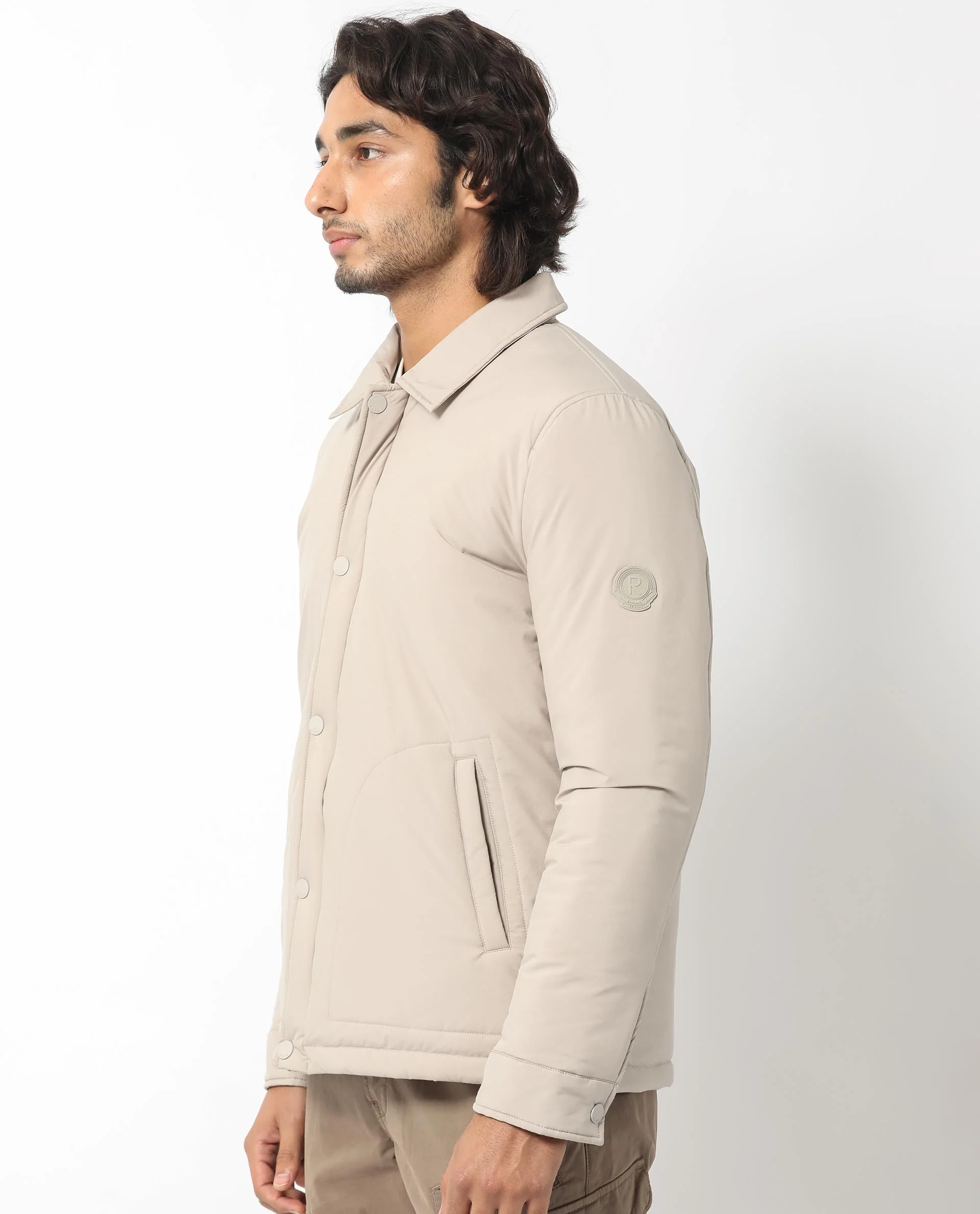 Rare Rabbit Men's Wanza Beige Polyester Plain Relaxed Fit Full Sleeve Spread Collar Jacket - Image 8