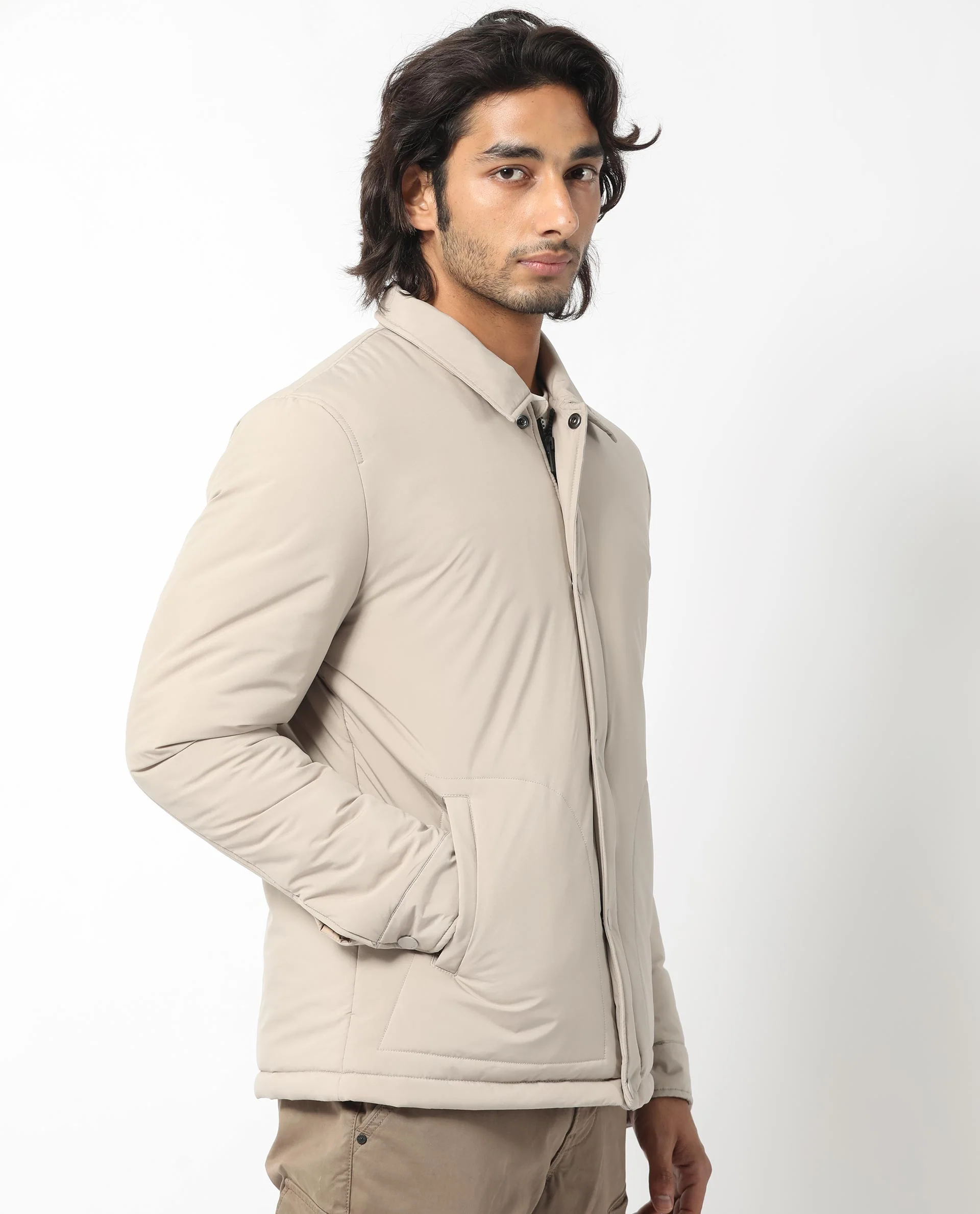 Rare Rabbit Men's Wanza Beige Polyester Plain Relaxed Fit Full Sleeve Spread Collar Jacket - Image 9