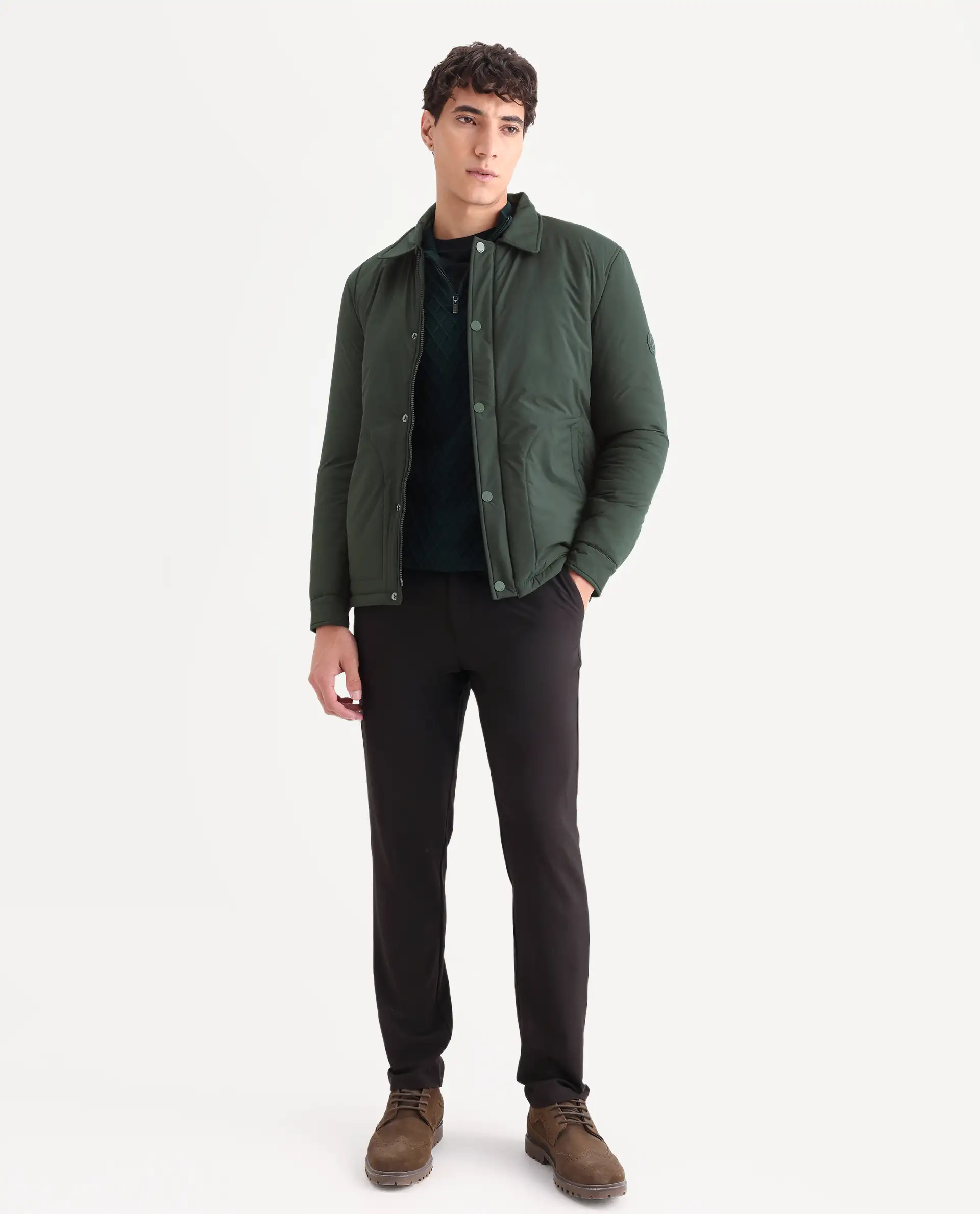 Rare Rabbit Men's Wanza Dark Olive Polyester Plain Relaxed Fit Full Sleeve Spread Collar Jacket - Image 2