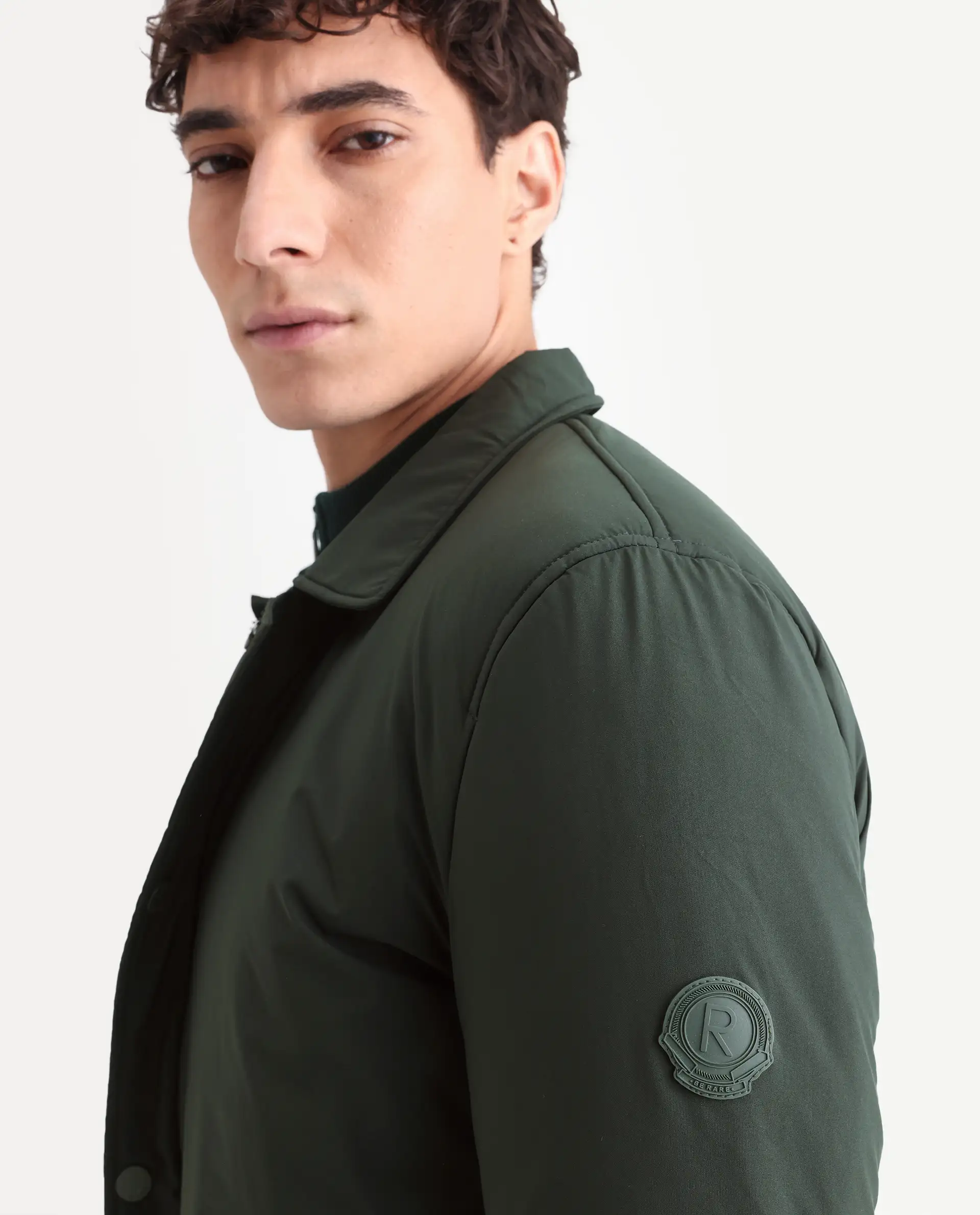 Rare Rabbit Men's Wanza Dark Olive Polyester Plain Relaxed Fit Full Sleeve Spread Collar Jacket - Image 4