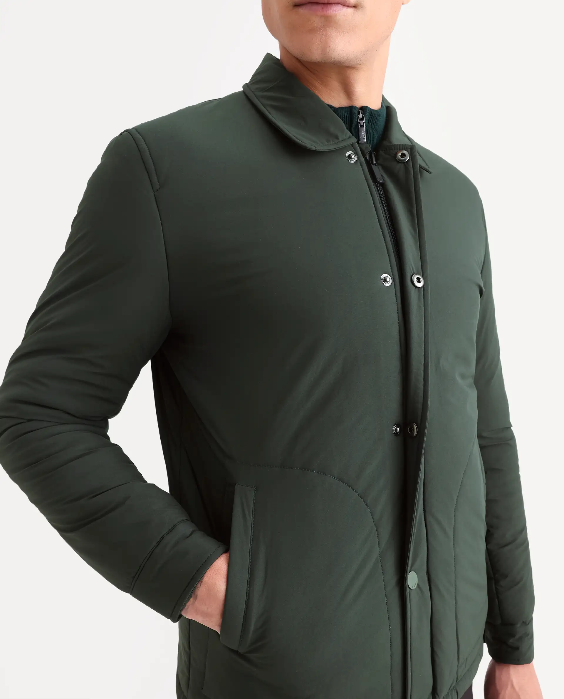Rare Rabbit Men's Wanza Dark Olive Polyester Plain Relaxed Fit Full Sleeve Spread Collar Jacket - Image 5