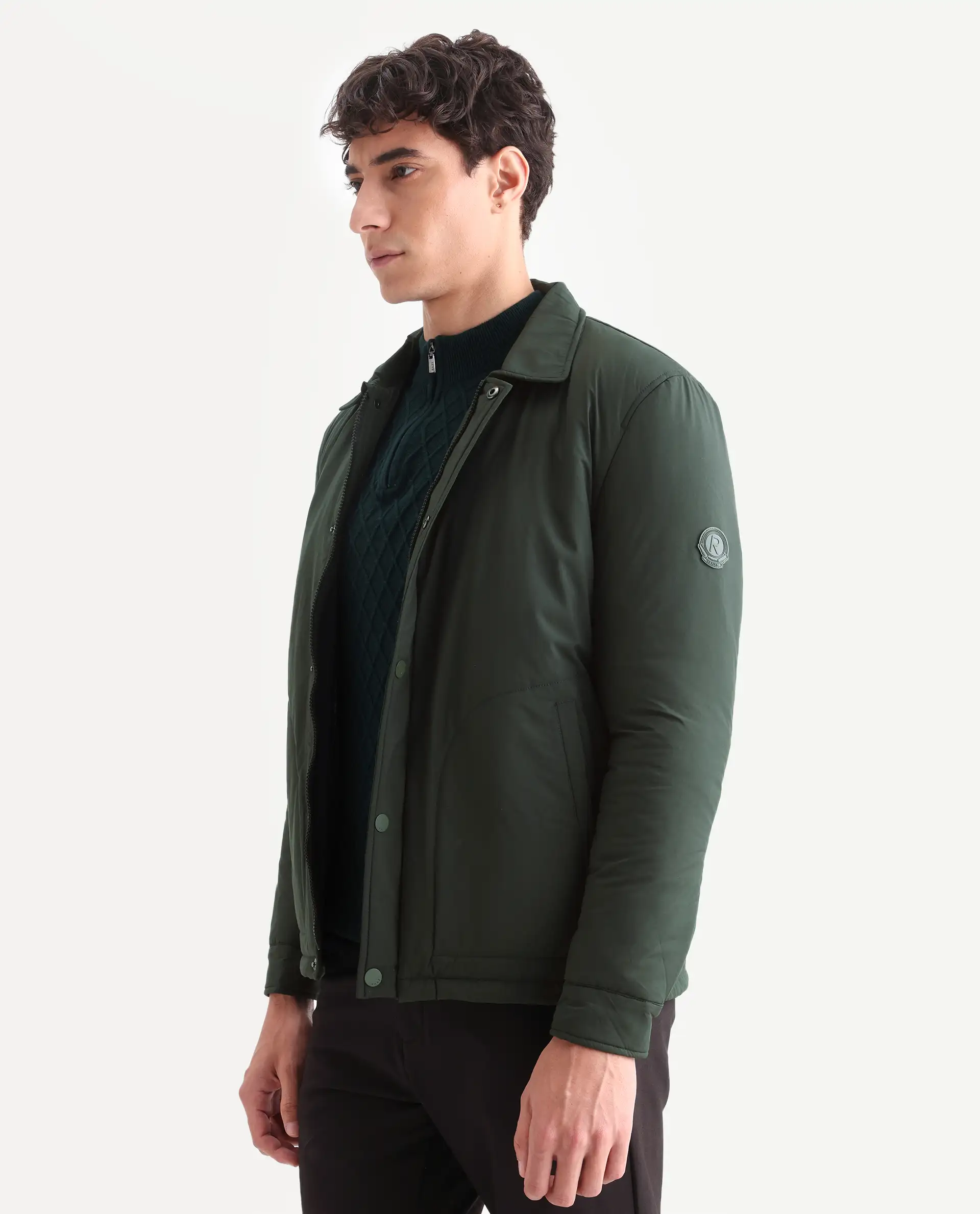 Rare Rabbit Men's Wanza Dark Olive Polyester Plain Relaxed Fit Full Sleeve Spread Collar Jacket - Image 6