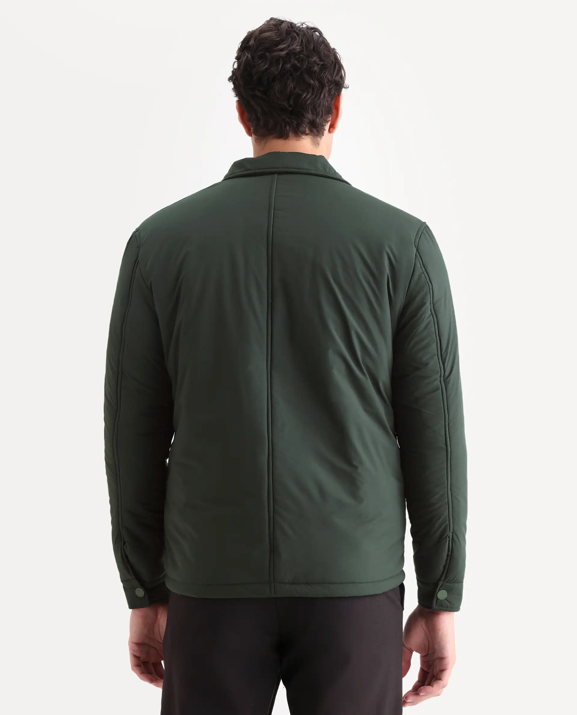 Rare Rabbit Men's Wanza Dark Olive Polyester Plain Relaxed Fit Full Sleeve Spread Collar Jacket - Image 8