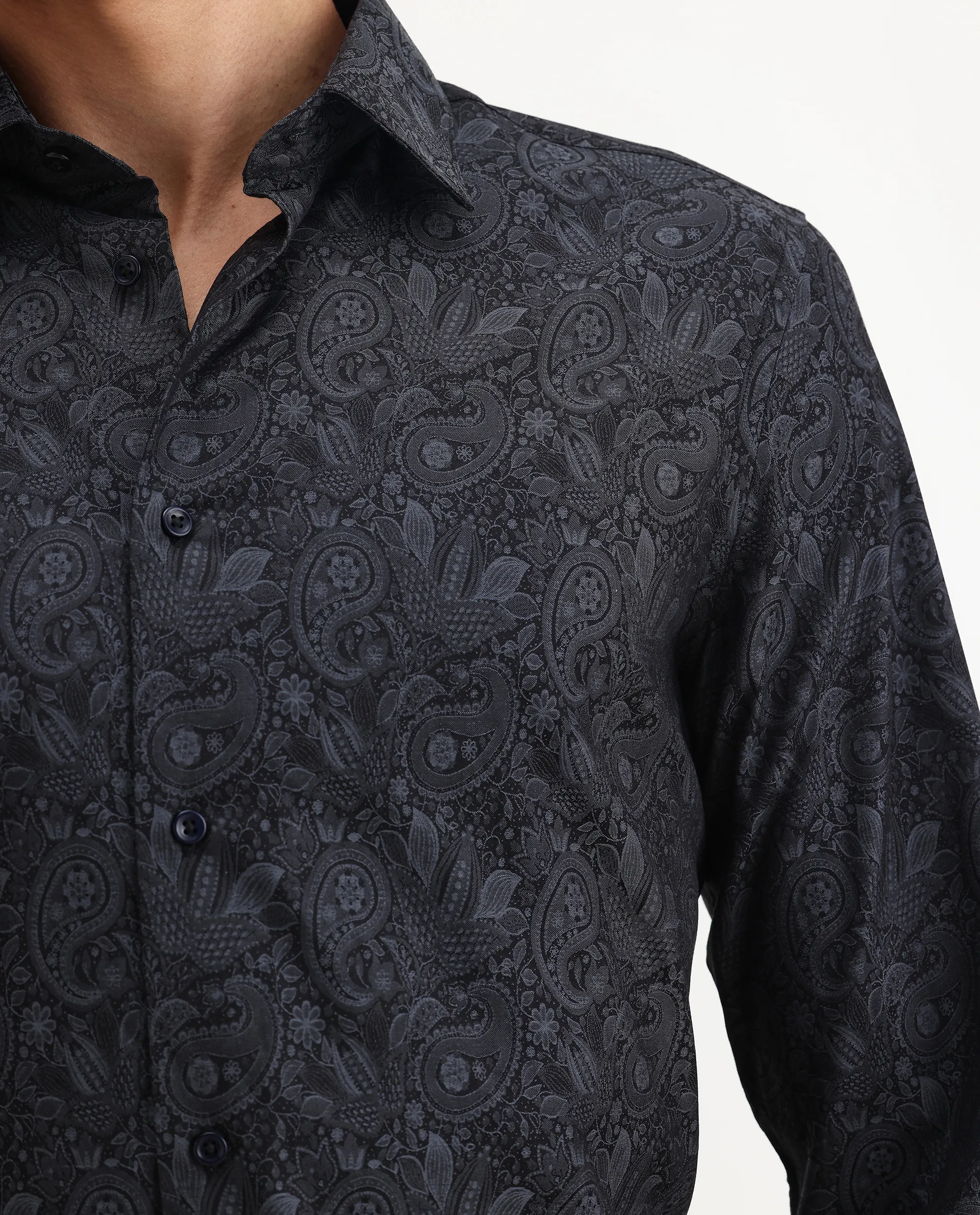 Rare Rabbit Men's Wapi Blue Cotton Blend Fabric Collared Neck Regular Fit Paisley Print Shirt - Image 3