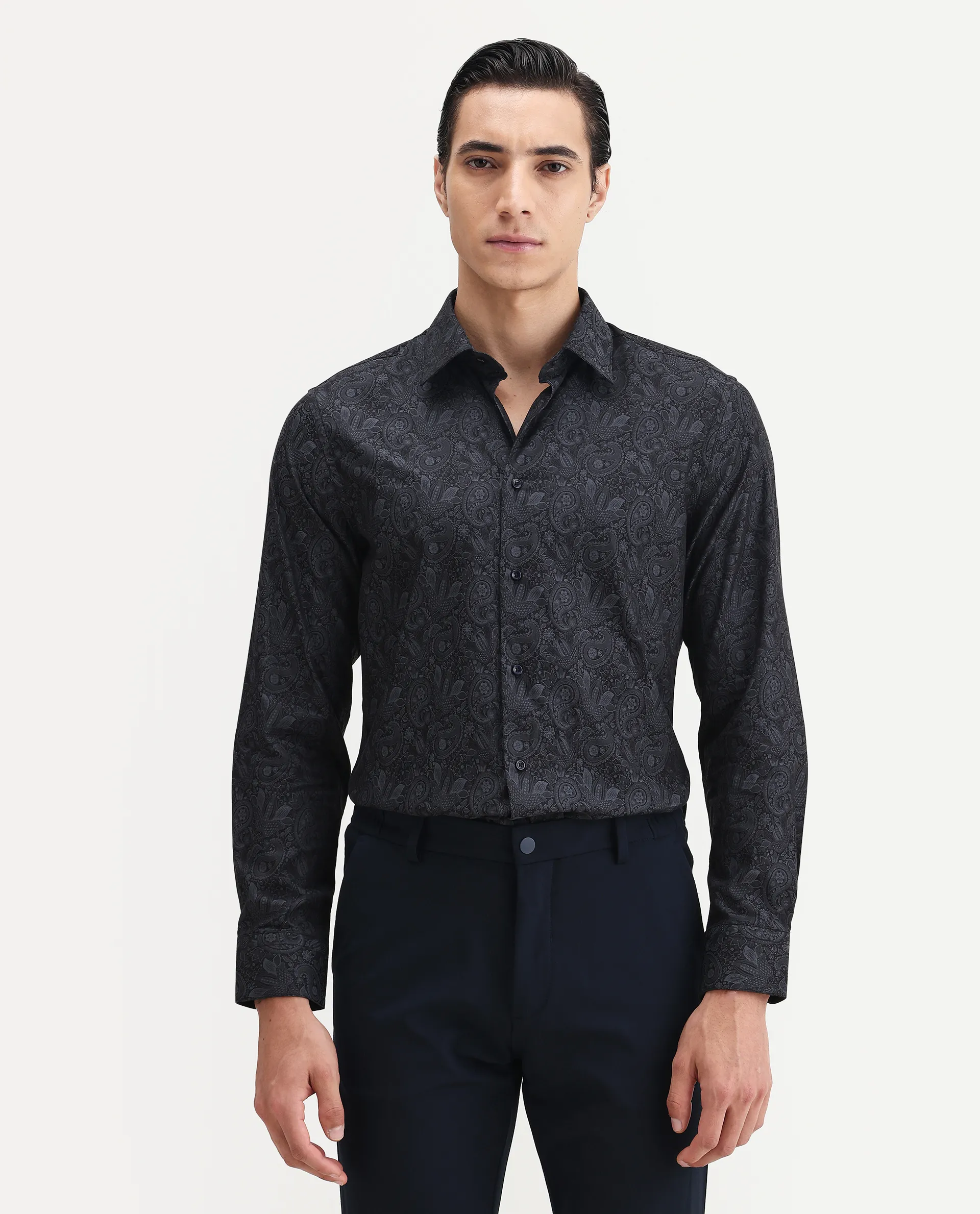 Rare Rabbit Men's Wapi Blue Cotton Blend Fabric Collared Neck Regular Fit Paisley Print Shirt - Image 4