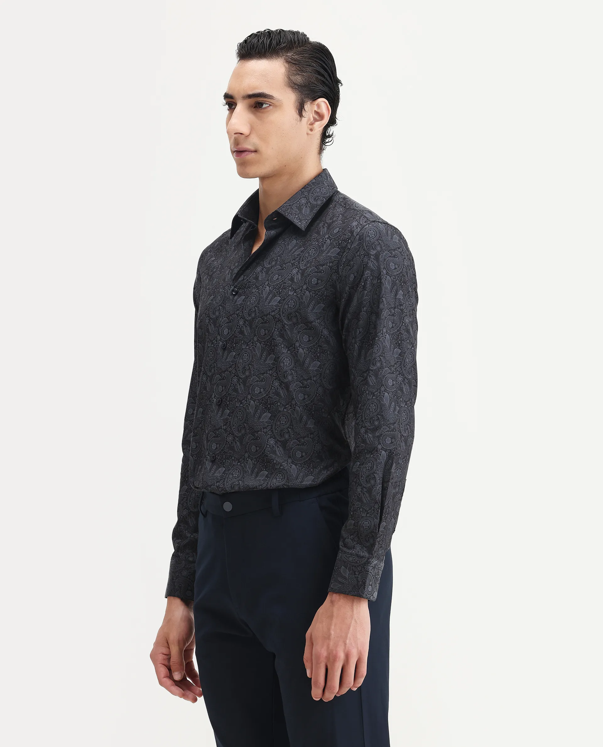 Rare Rabbit Men's Wapi Blue Cotton Blend Fabric Collared Neck Regular Fit Paisley Print Shirt - Image 5