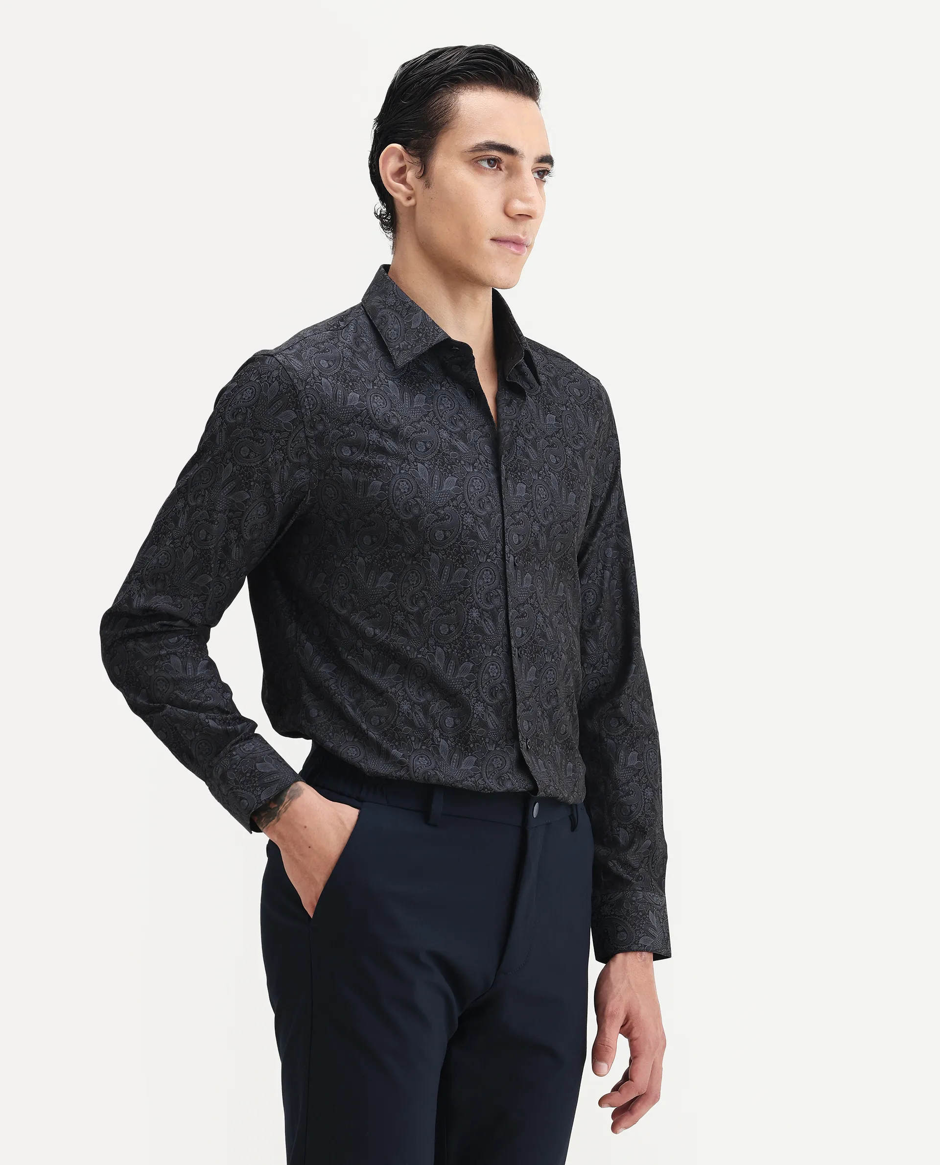 Rare Rabbit Men's Wapi Blue Cotton Blend Fabric Collared Neck Regular Fit Paisley Print Shirt - Image 6