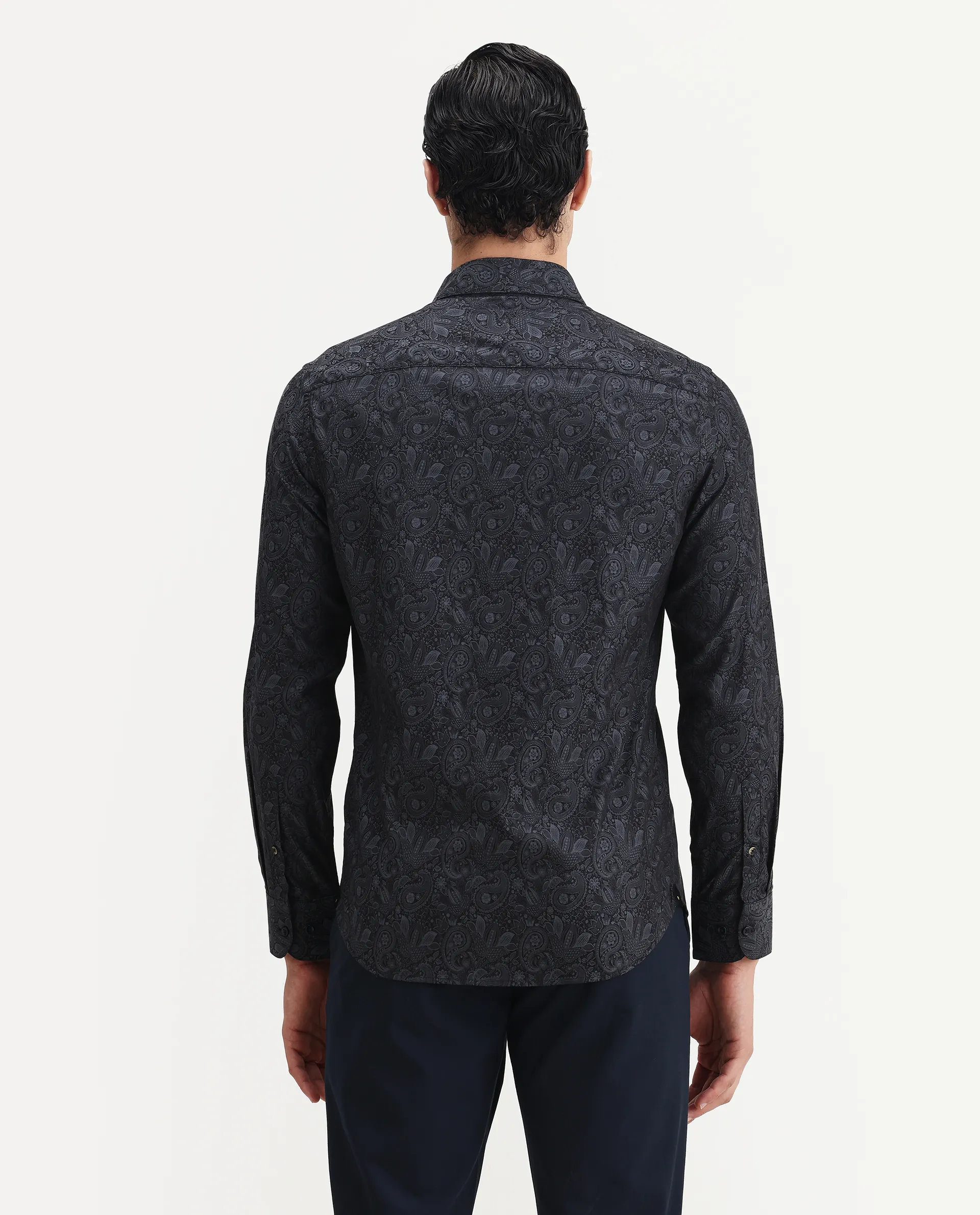 Rare Rabbit Men's Wapi Blue Cotton Blend Fabric Collared Neck Regular Fit Paisley Print Shirt - Image 7