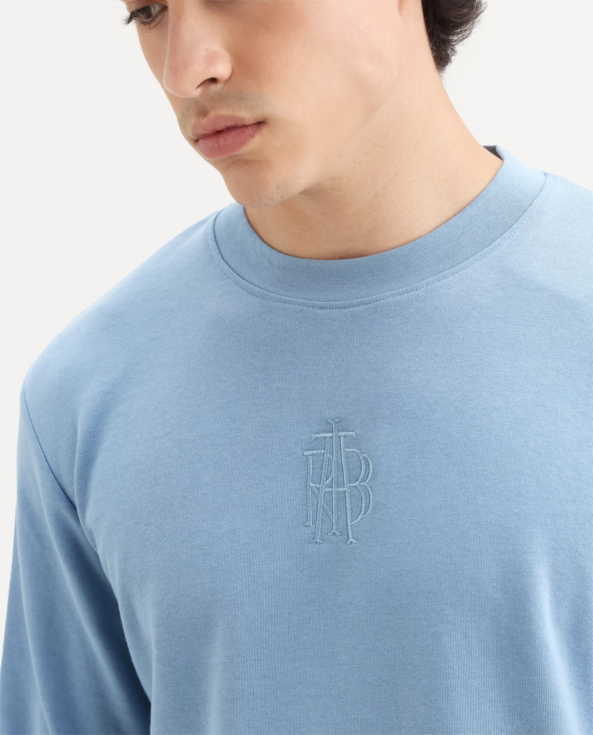 Rare Rabbit Men's Wares Blue Lurex Embroidered Regular Fit Full Sleeve Crew Neck Sweatshirt - Image 3