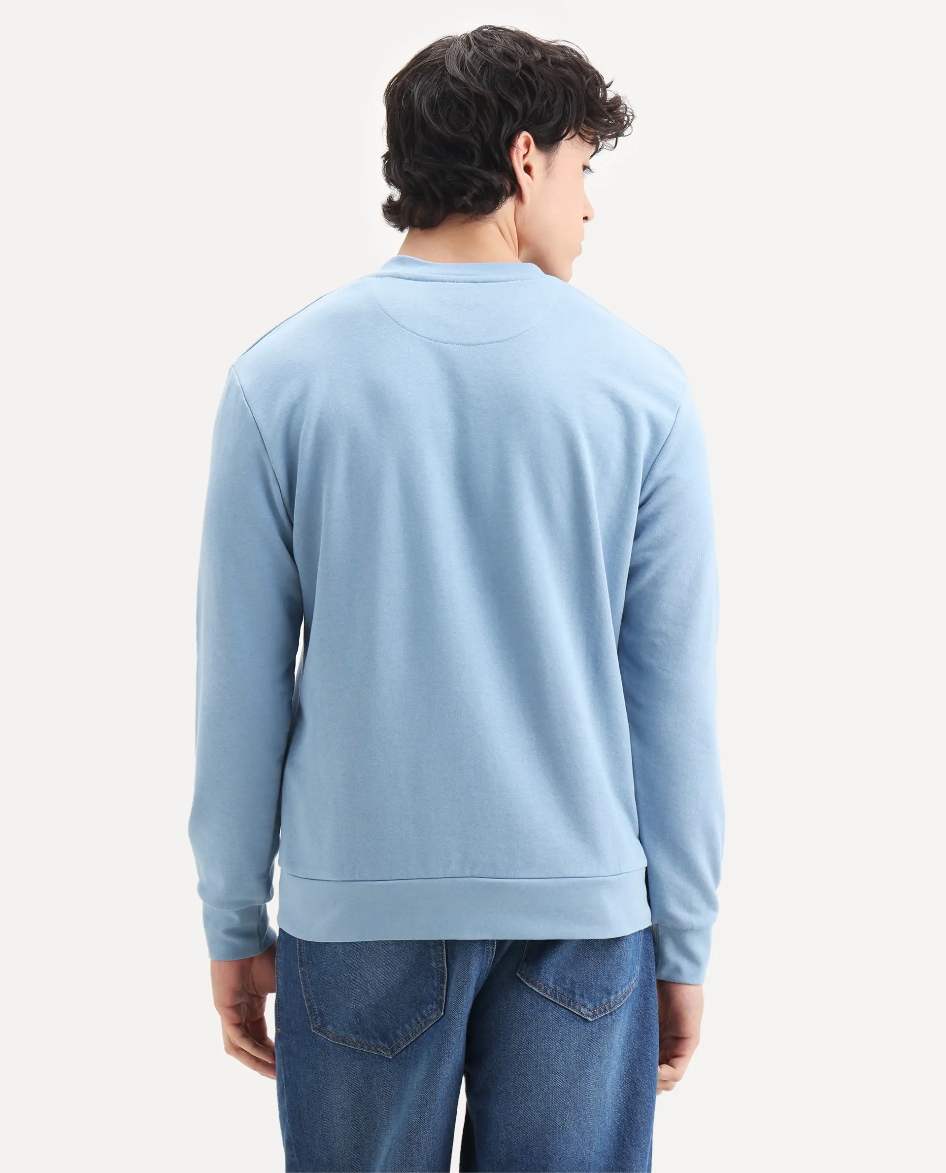 Rare Rabbit Men's Wares Blue Lurex Embroidered Regular Fit Full Sleeve Crew Neck Sweatshirt - Image 7