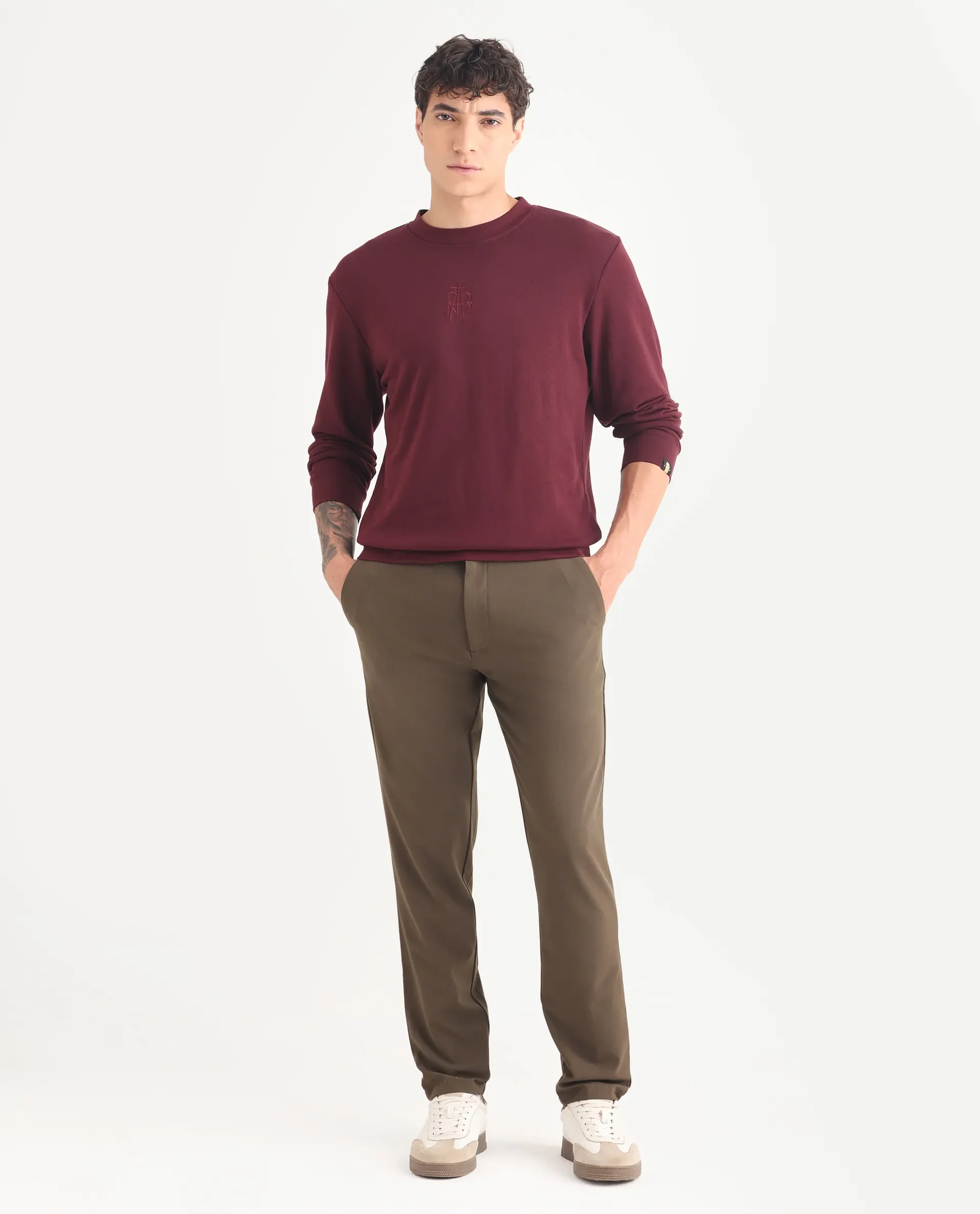 Rare Rabbit Men's Wares Maroon Lurex Embroidered Regular Fit Full Sleeve Crew Neck Sweatshirt - Image 2