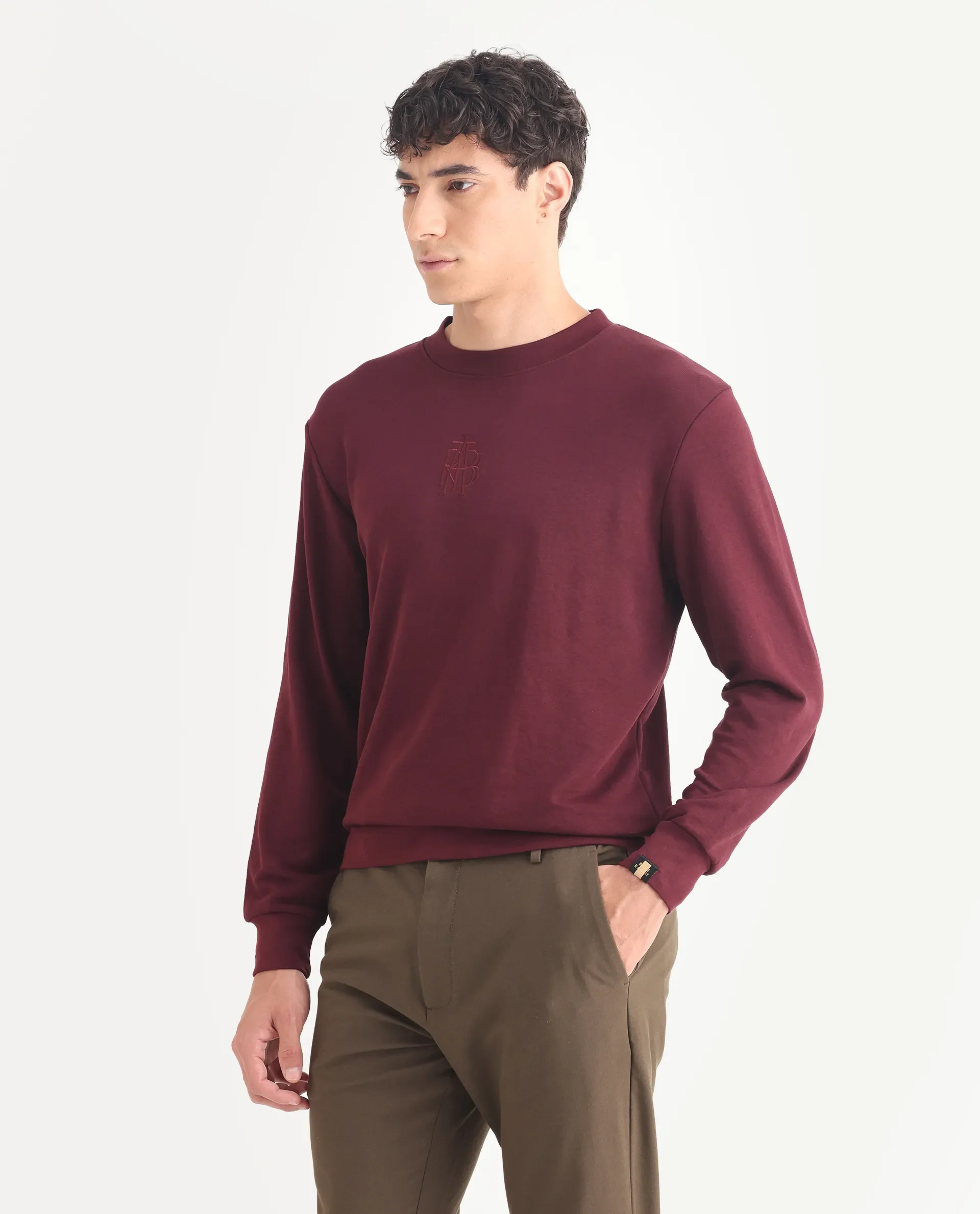 Rare Rabbit Men's Wares Maroon Lurex Embroidered Regular Fit Full Sleeve Crew Neck Sweatshirt - Image 5