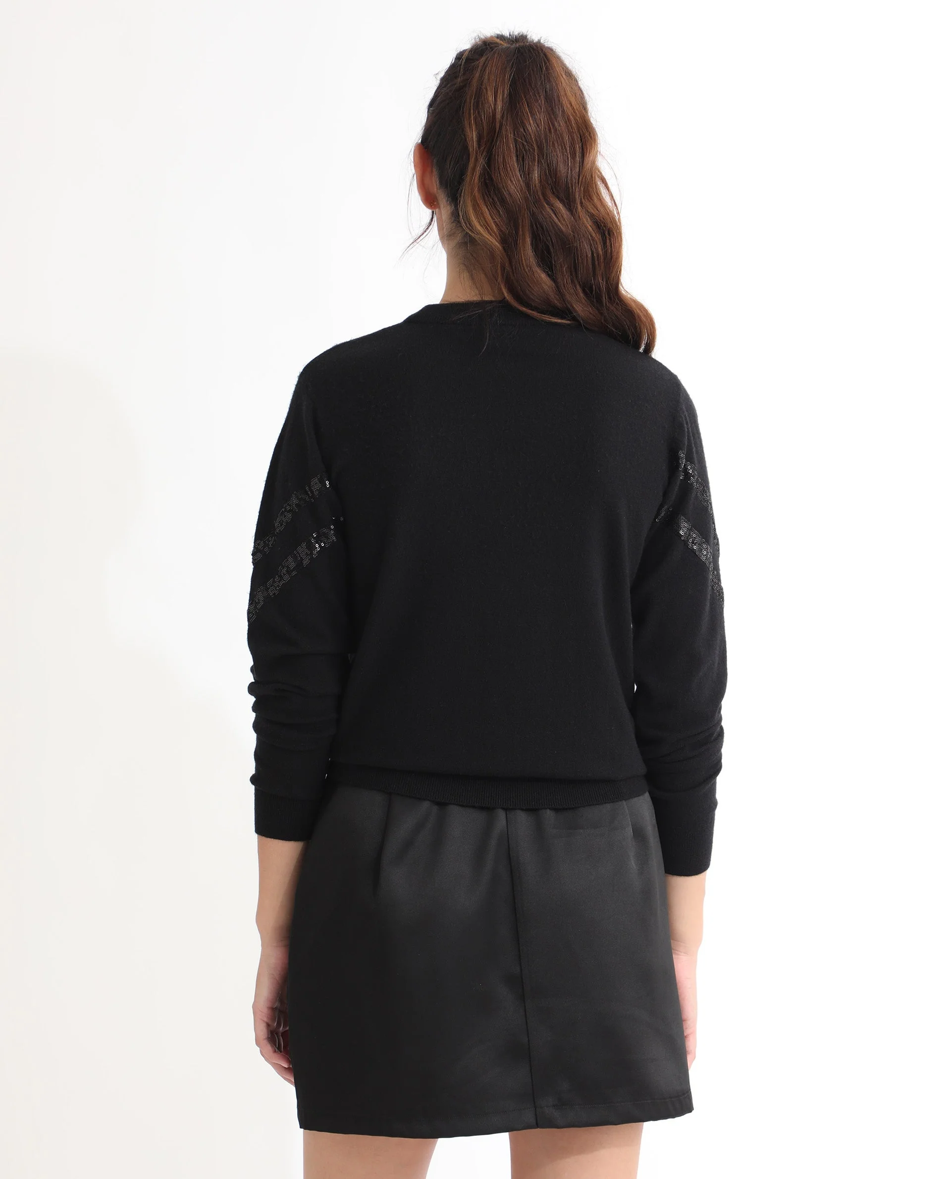 Rareism Women's Warher Black Polyester Plain Mini Regular Fit Skirt - Image 8