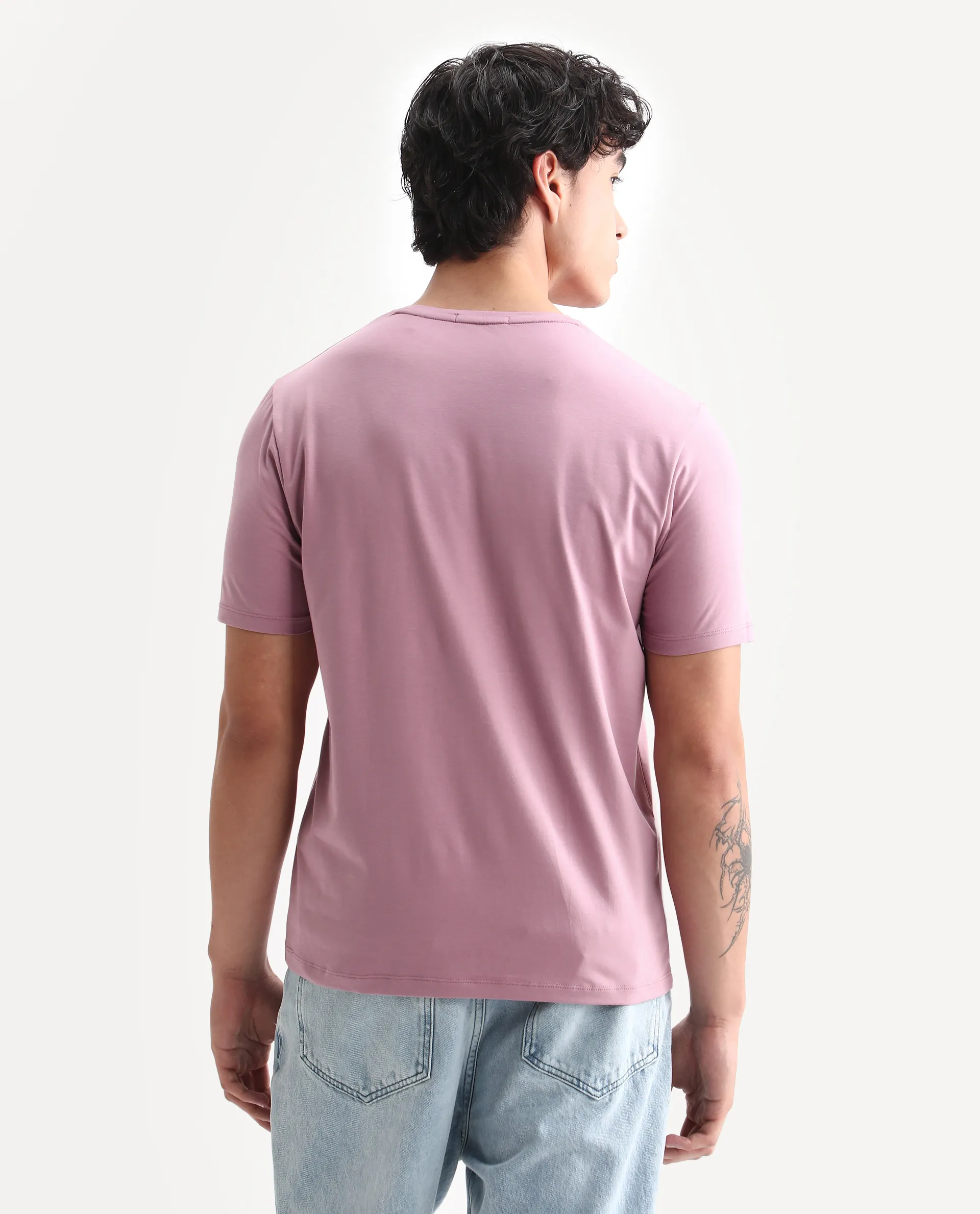 Rare Rabbit Men's Waro Dusky Pink Cotton Blend Graphic Print Regular Fit Half Sleeve Crew Neck T-Shirt - Image 7