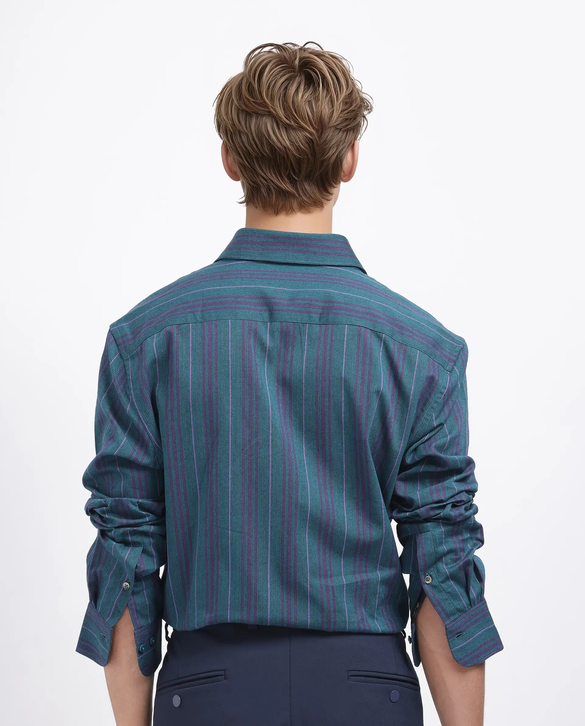 Rare Rabbit Men's Warsaw Dark Green Cotton Striped Print Regular Fit Full Sleeve Collared Shirt - Image 5