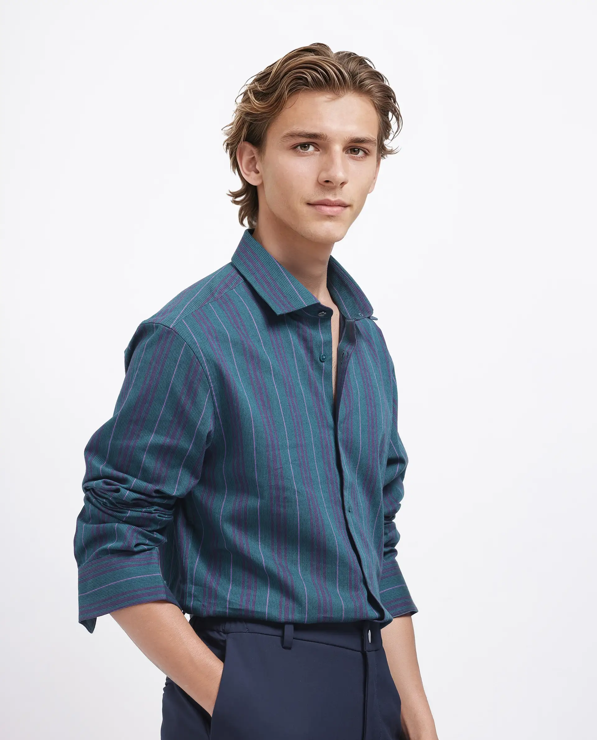 Rare Rabbit Men's Warsaw Dark Green Cotton Striped Print Regular Fit Full Sleeve Collared Shirt - Image 6
