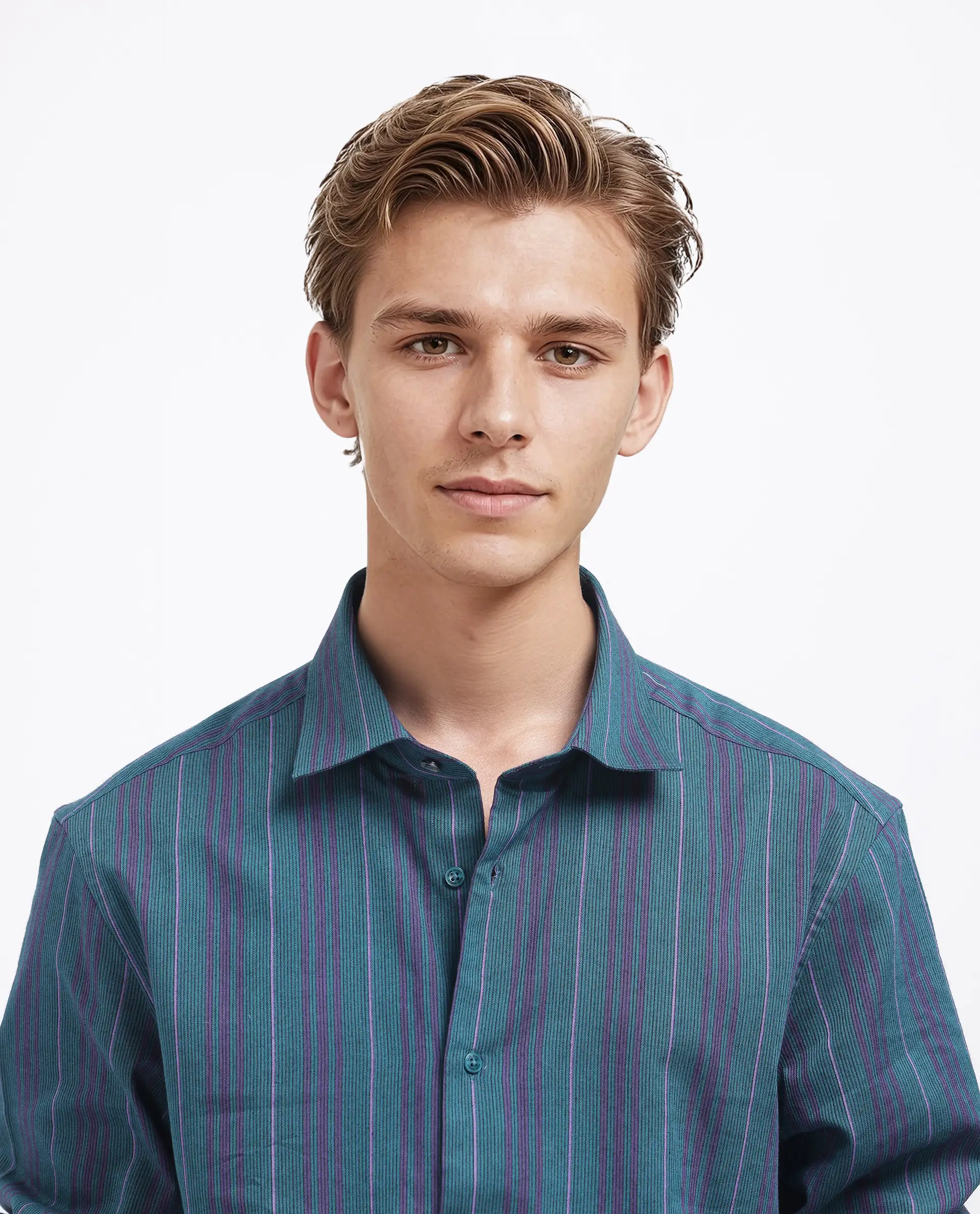 Rare Rabbit Men's Warsaw Dark Green Cotton Striped Print Regular Fit Full Sleeve Collared Shirt - Image 7