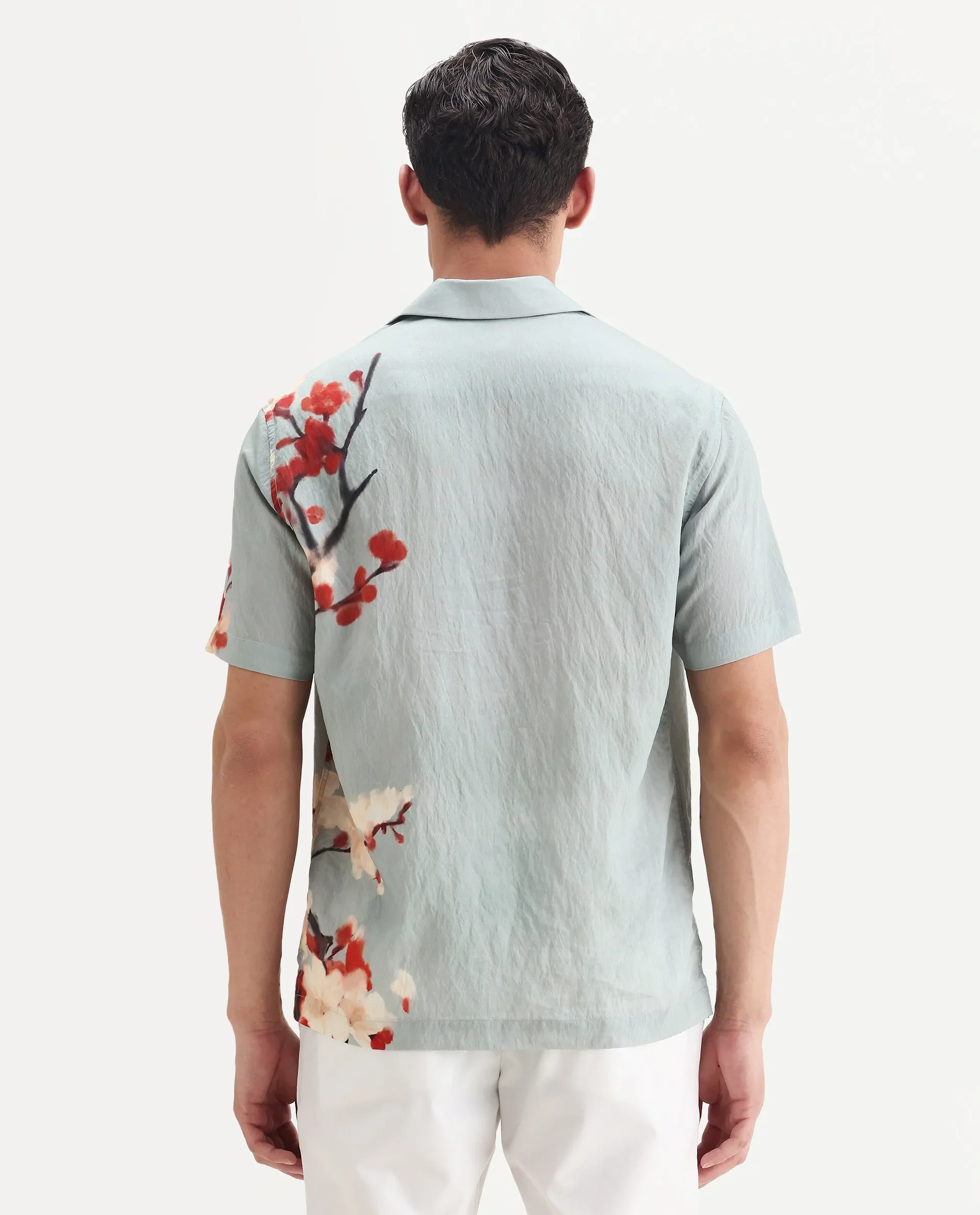 Rare Rabbit Men's Water Blue Viscose Blend Fabric Cuban Collar Relaxed Fit Floral Print Shirt - Image 7