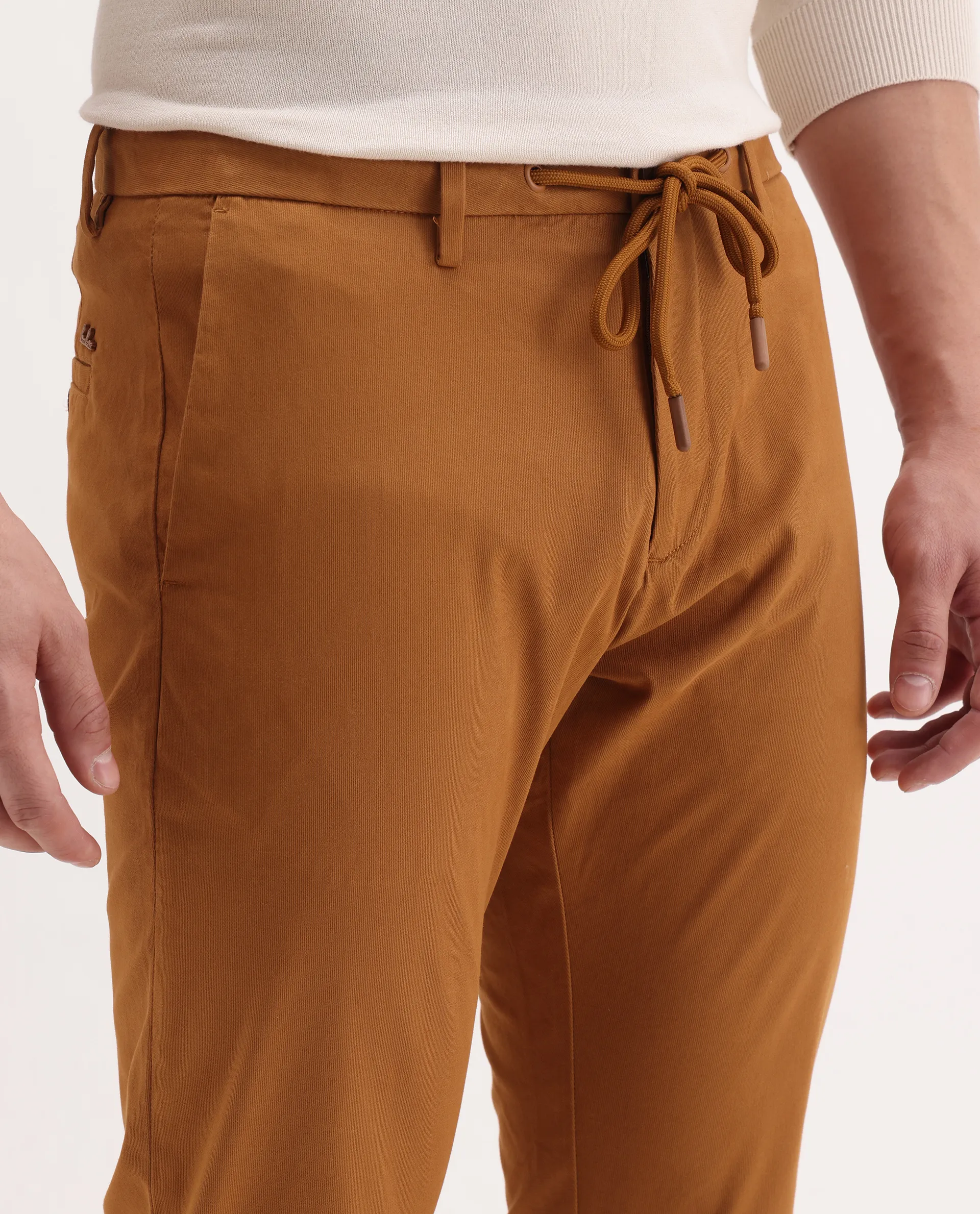 Rare Rabbit Men's Water Orange Cotton Plain Slim Fit Trouser - Image 3