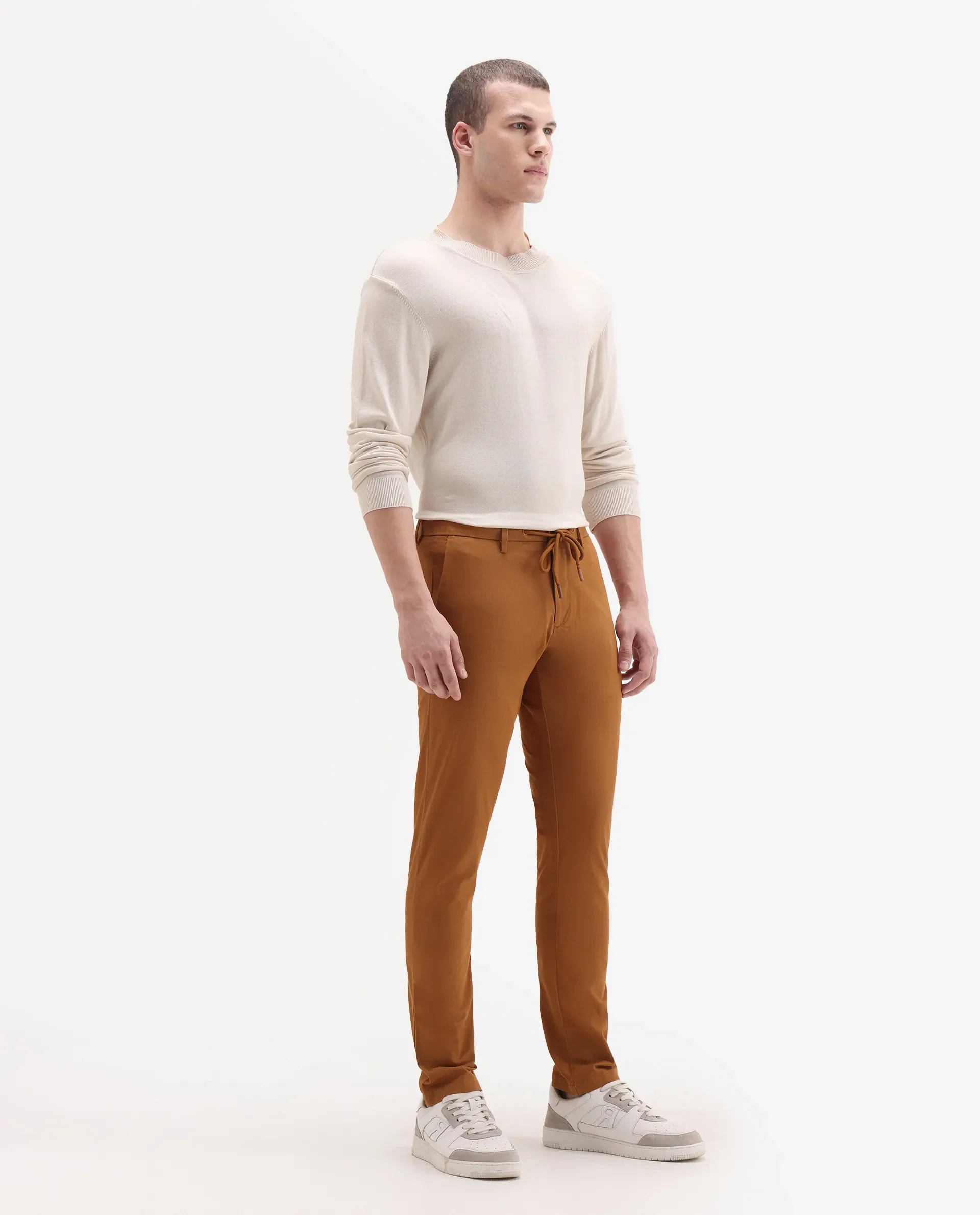 Rare Rabbit Men's Water Orange Cotton Plain Slim Fit Trouser - Image 4
