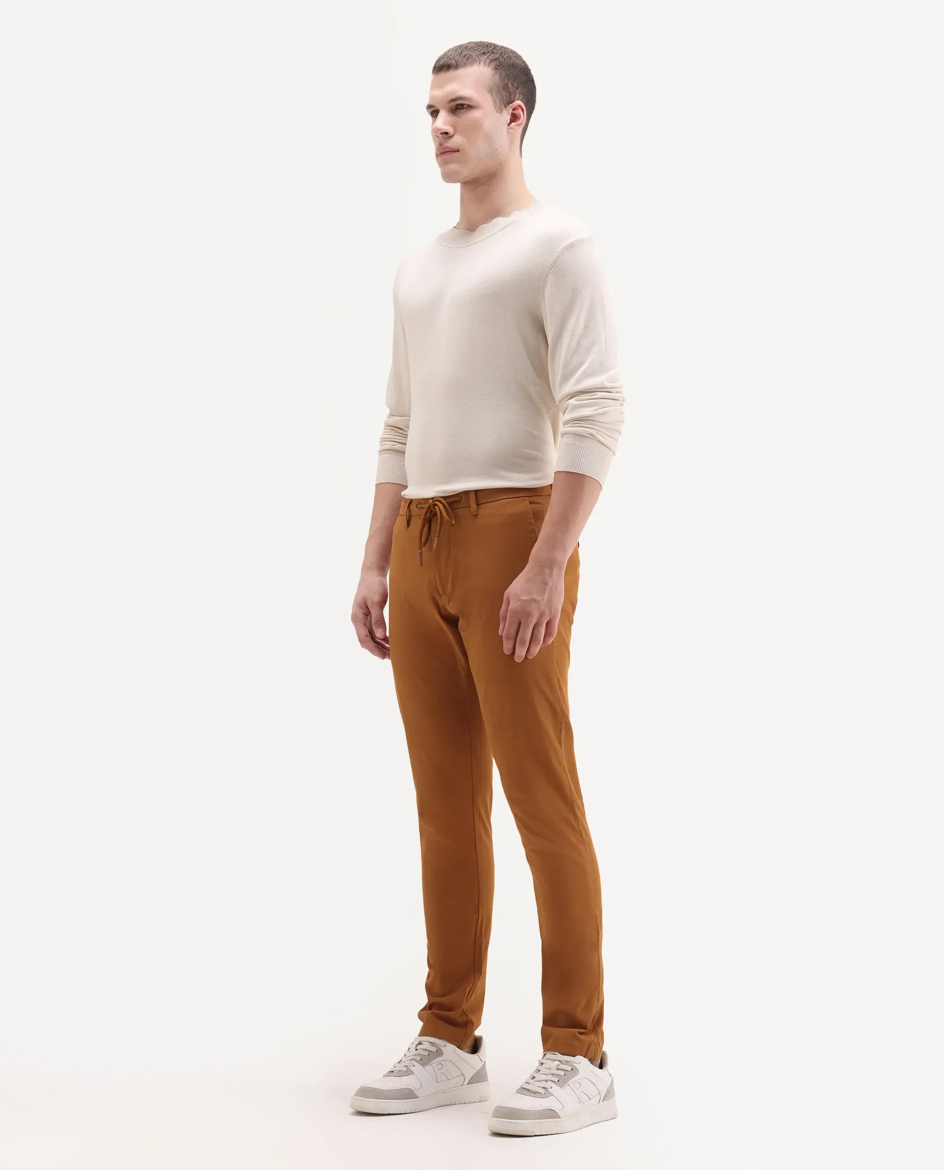 Rare Rabbit Men's Water Orange Cotton Plain Slim Fit Trouser - Image 7