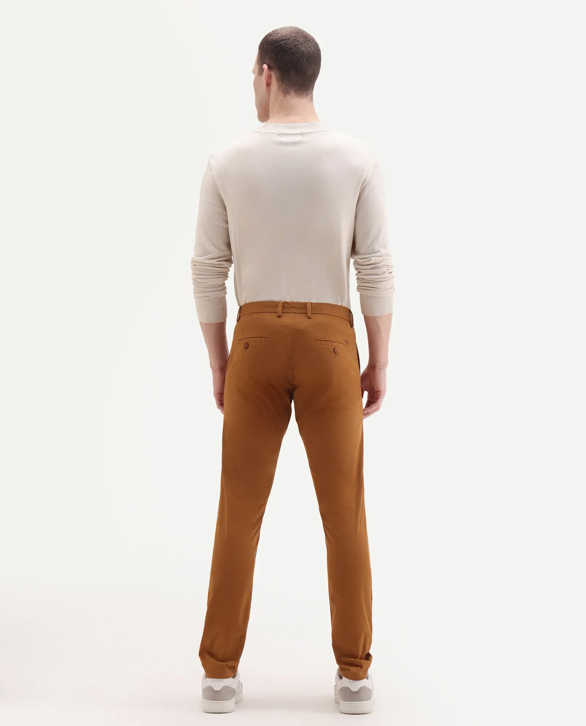 Rare Rabbit Men's Water Orange Cotton Plain Slim Fit Trouser - Image 8