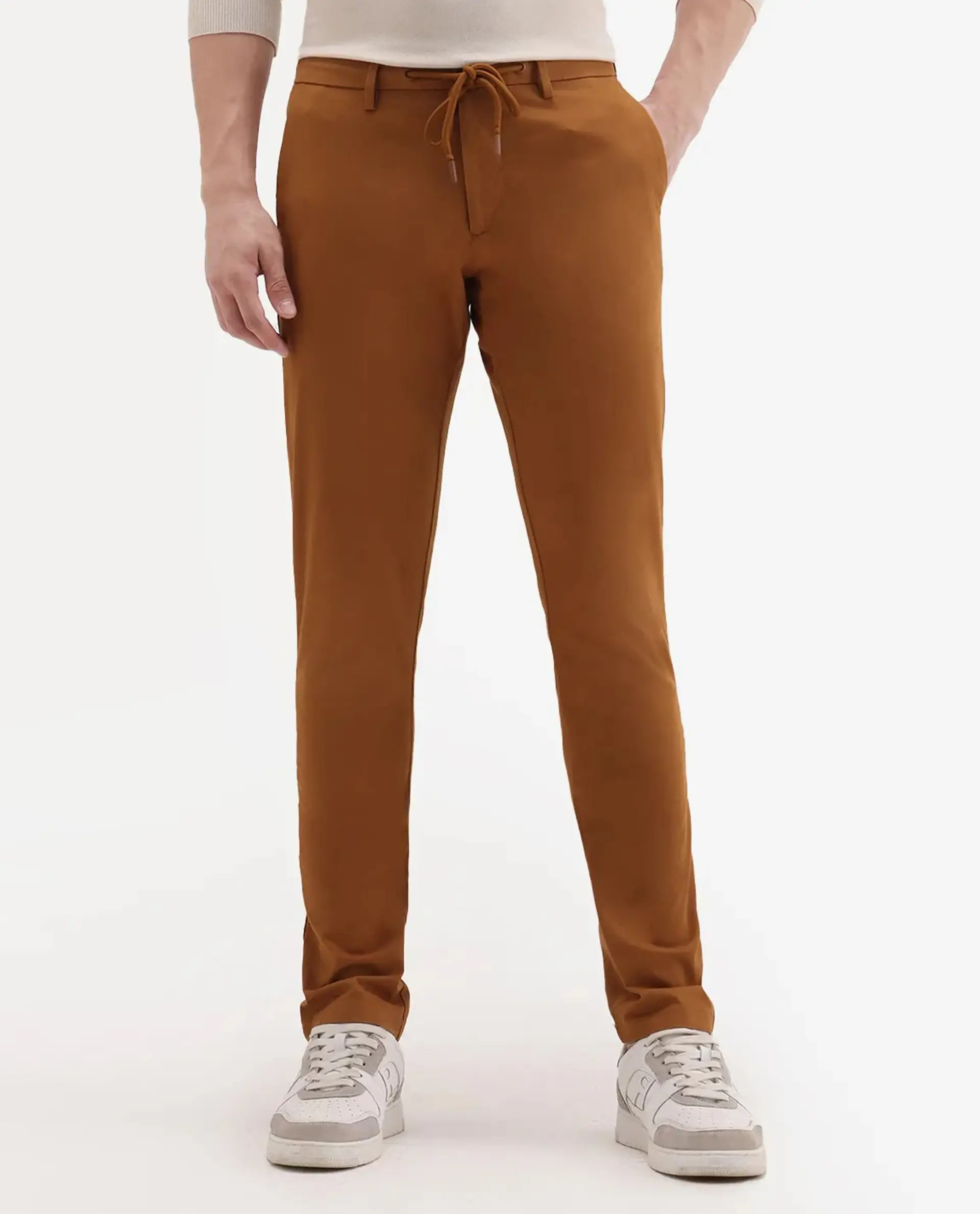 Rare Rabbit Men's Water Orange Cotton Plain Slim Fit Trouser - Image 9