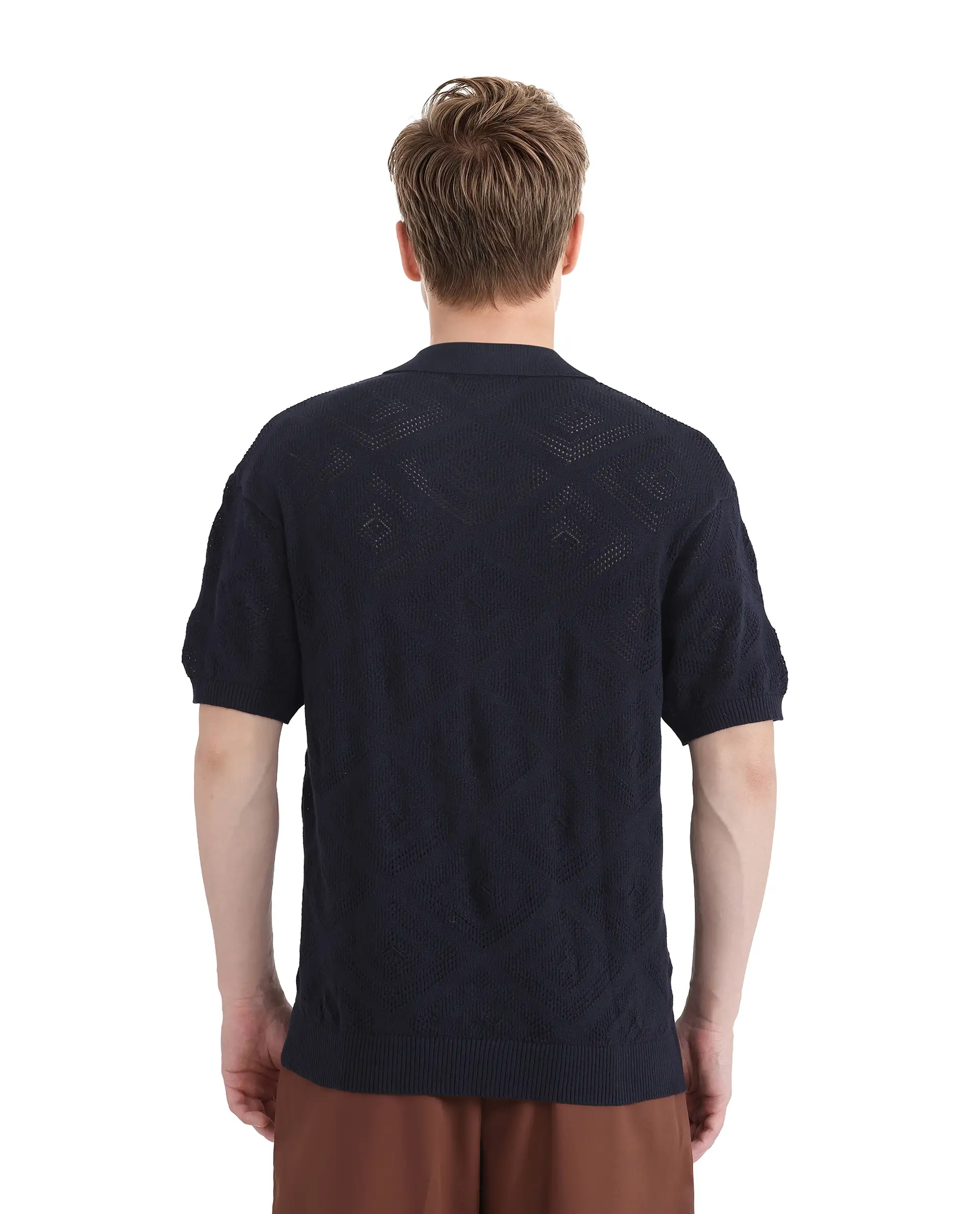 Rare Rabbit Men's Wats Navy Cotton Textured Boxy Fit Half Sleeve Cuban Collar Shirt - Image 7