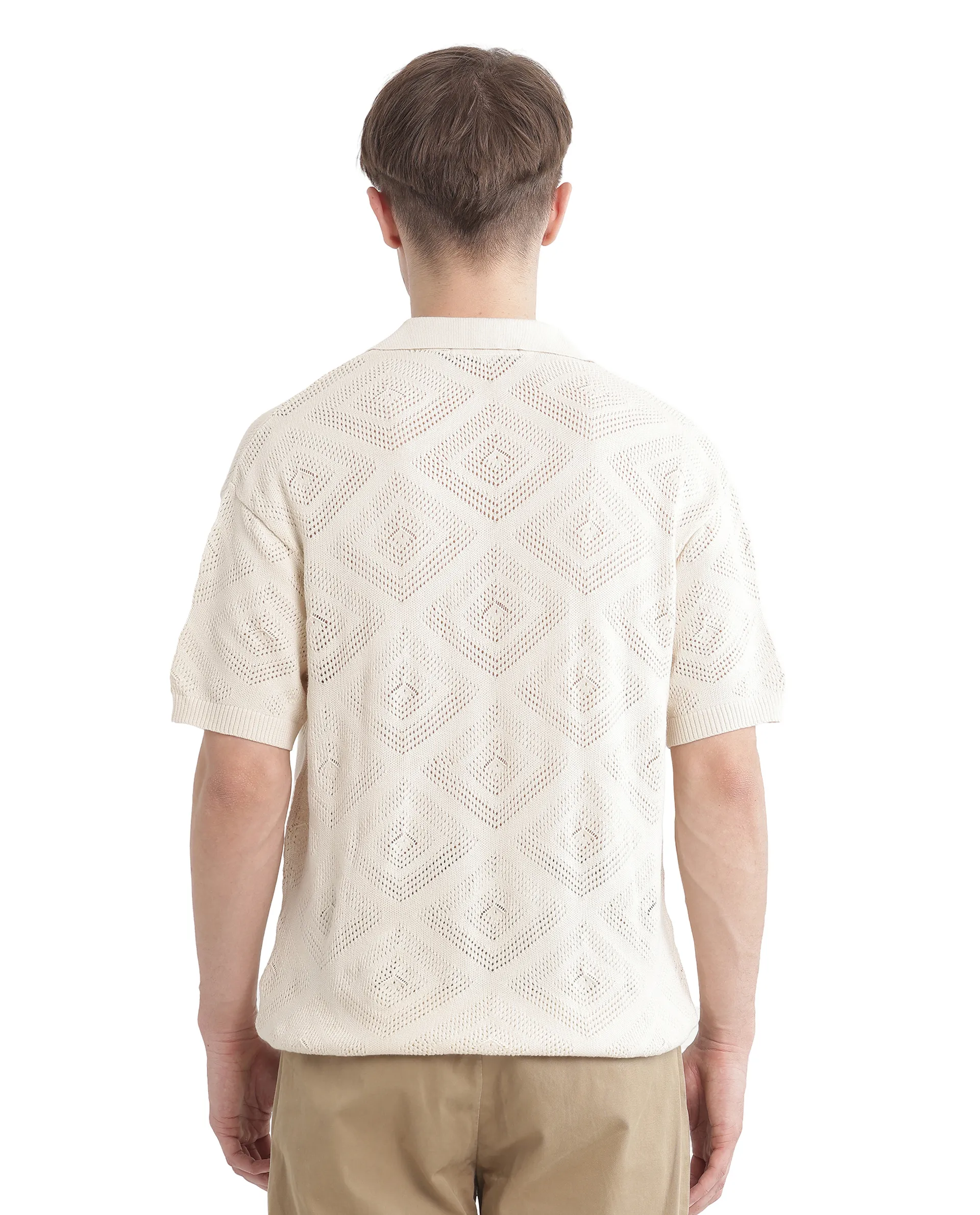 Rare Rabbit Men's Wats White Cotton Textured Boxy Fit Half Sleeve Cuban Collar Shirt - Image 7