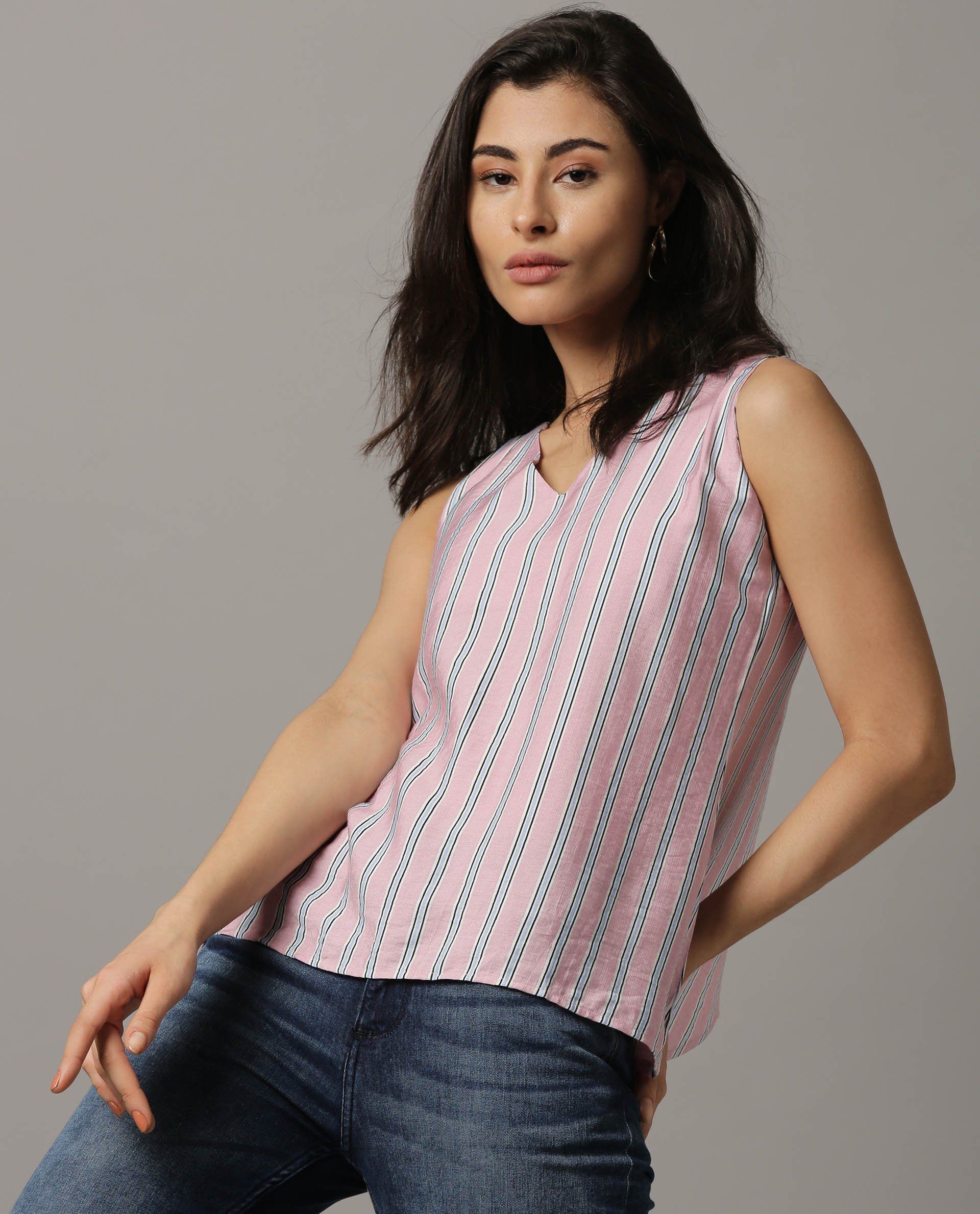 Rareism Women Wave Pink Top Sleeveless - Image 3