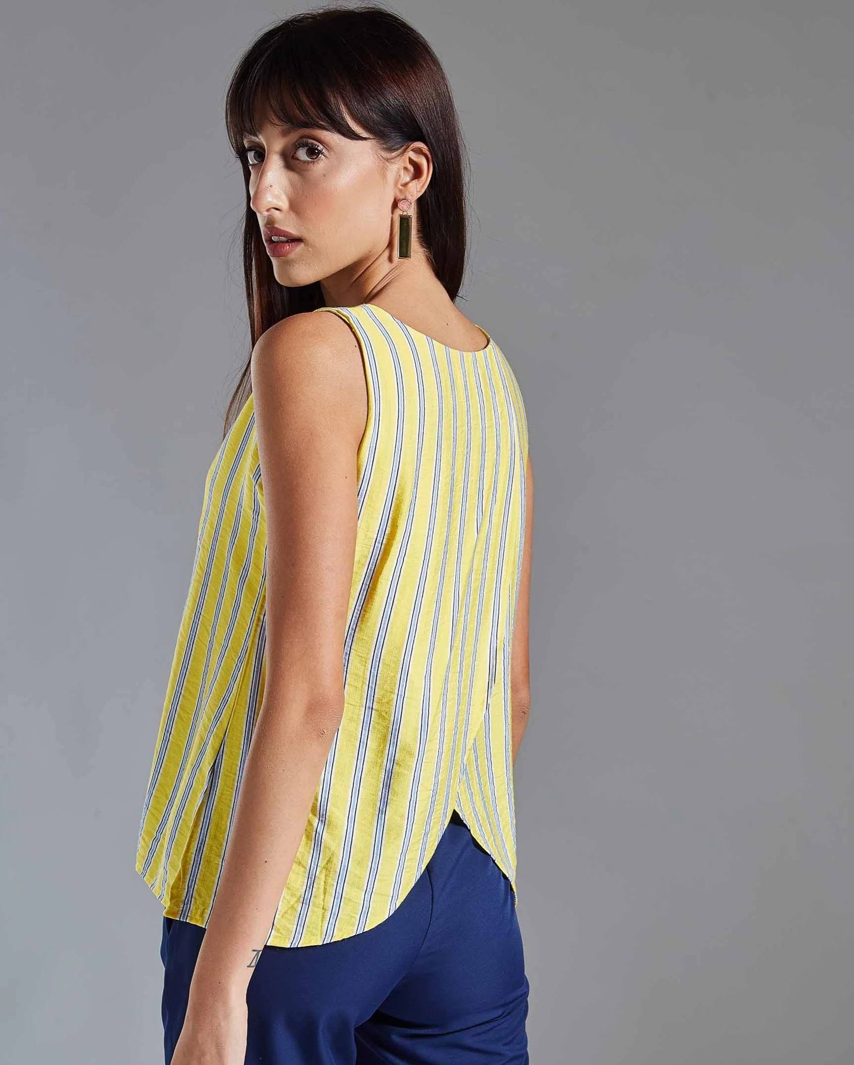Rareism Women Wave Yellow Top Sleeveless