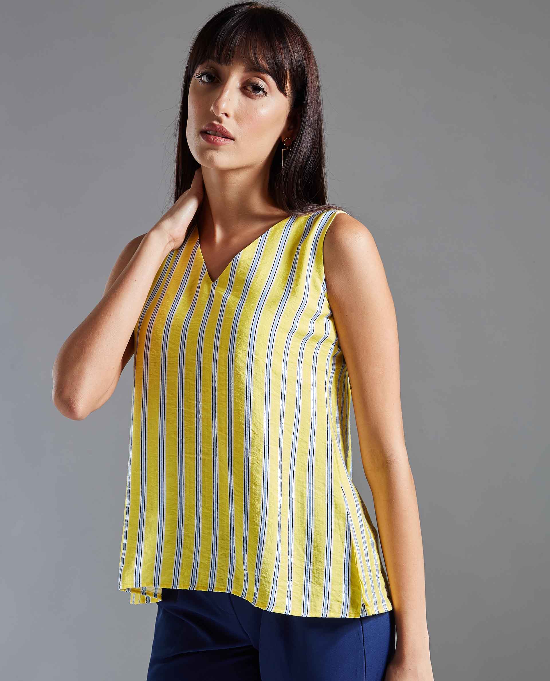 Rareism Women Wave Yellow Top Sleeveless - Image 3