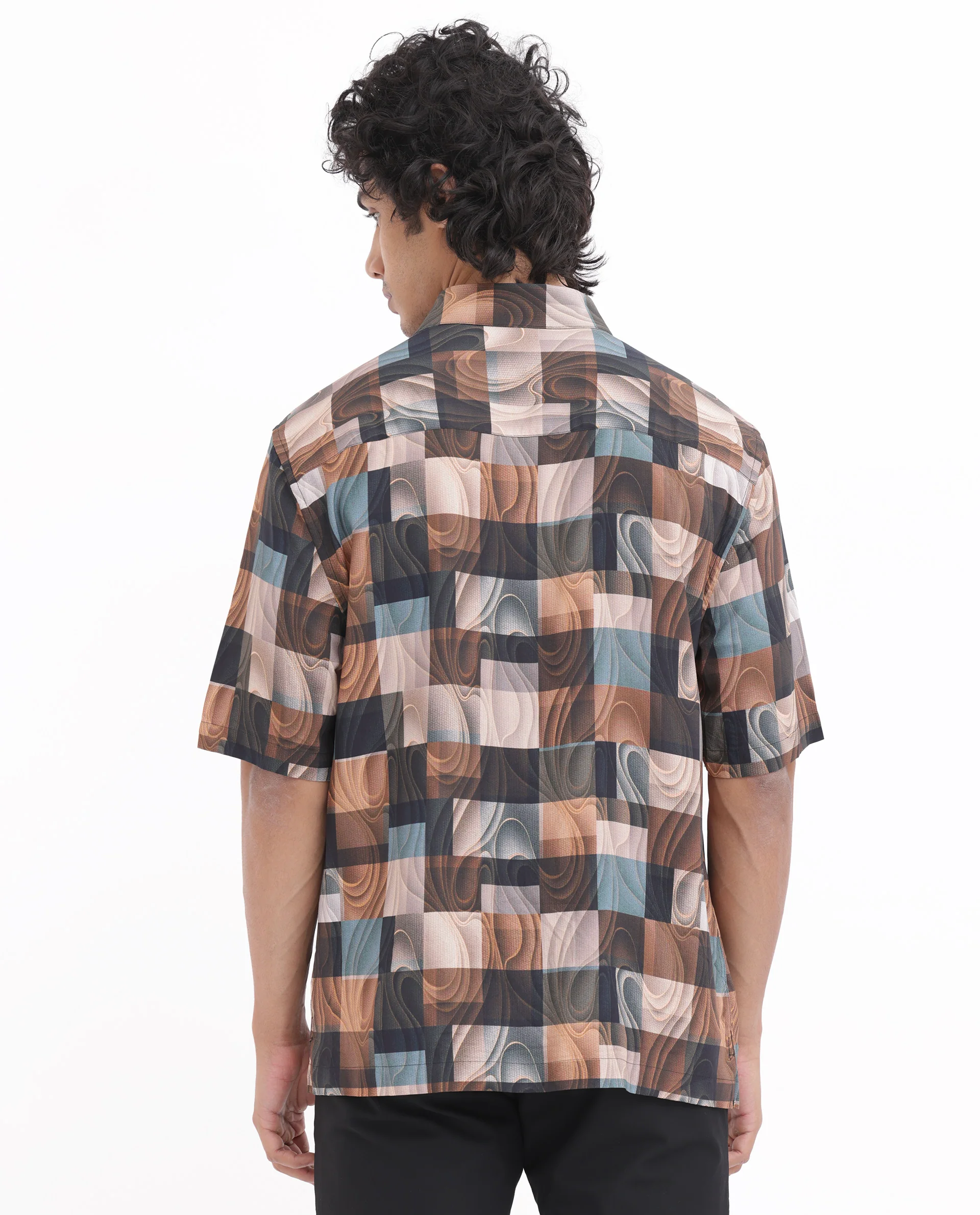Rare Rabbit Men's Waven Brown Viscose Abstract Print Boxy Fit Half Sleeve Spread Collar Shirt - Image 10